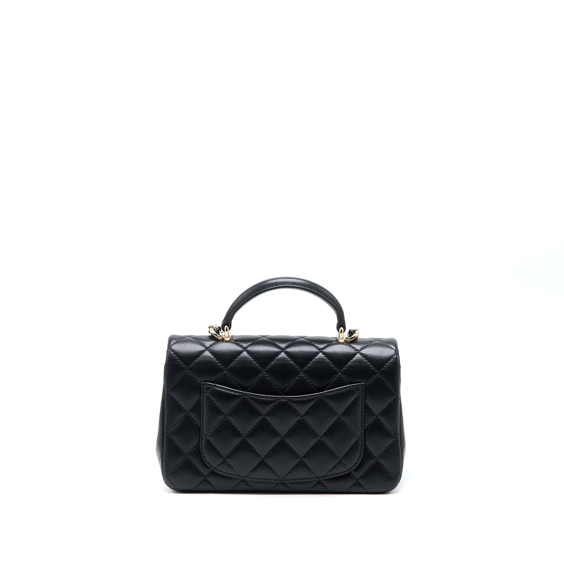 Chanel Top Handle Rectangular Flap Lambskin LGHW Black Shoulder Bag Ghw Microchip