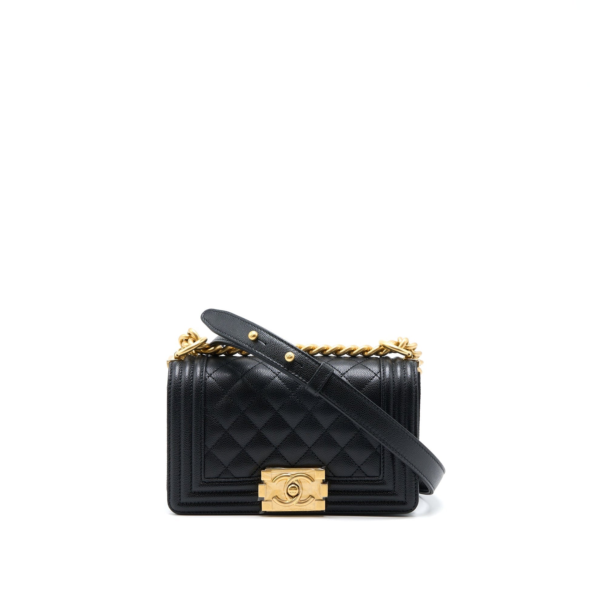 Chanel Boy Caviar Brushed GHW Microchip Black Small Handbag Brushed Ghwmicrochip