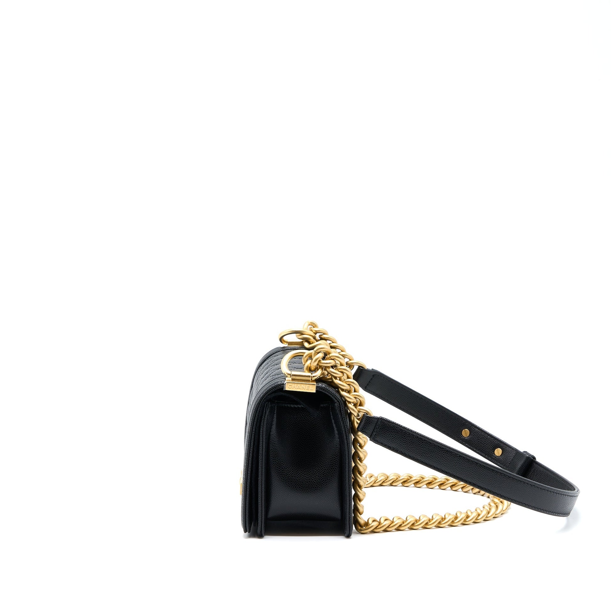 Chanel Boy Caviar Brushed GHW Microchip Black Small Handbag Brushed Ghwmicrochip