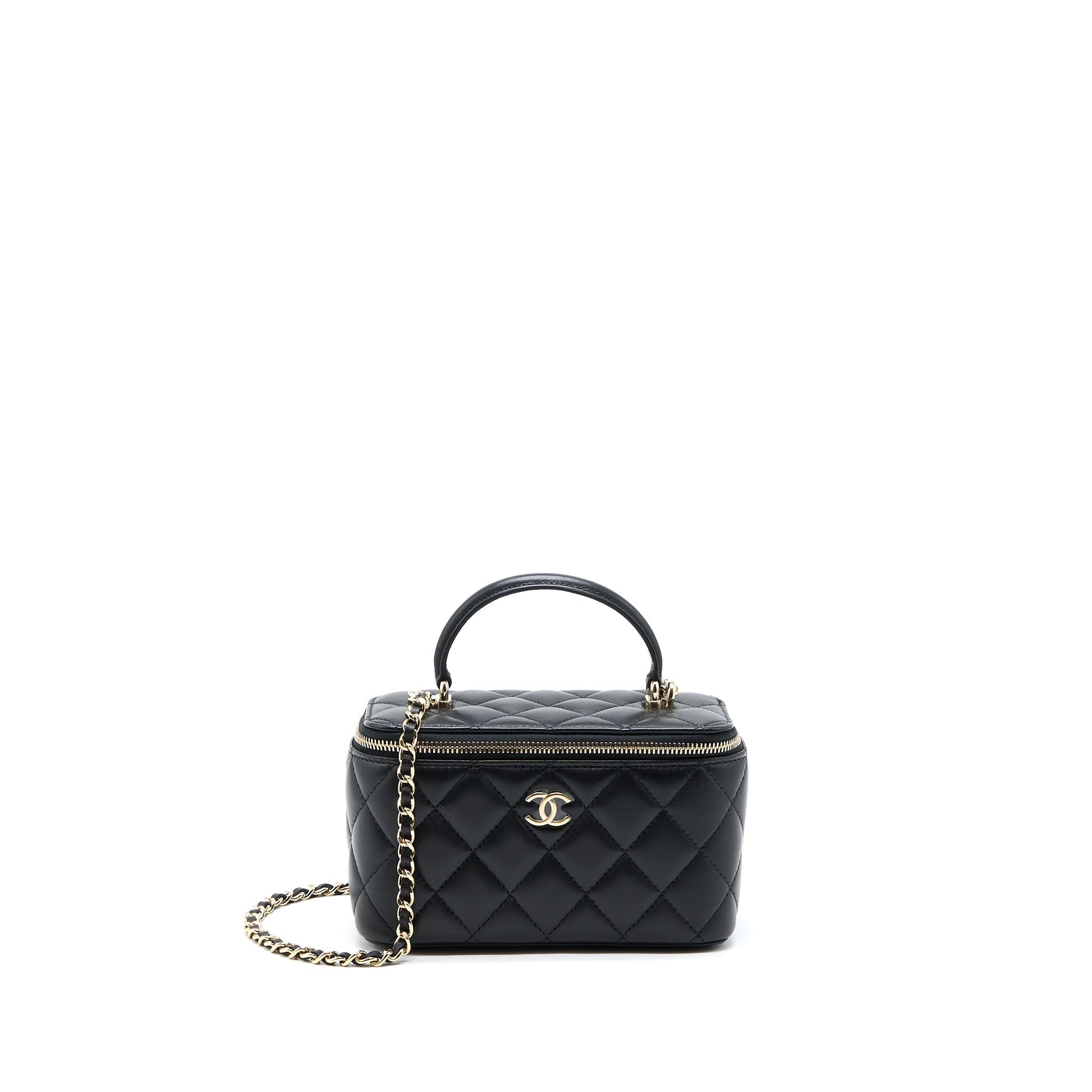 Chanel 22A Top Handle Long Vanity Lambskin Black Handbag Lghw 3
