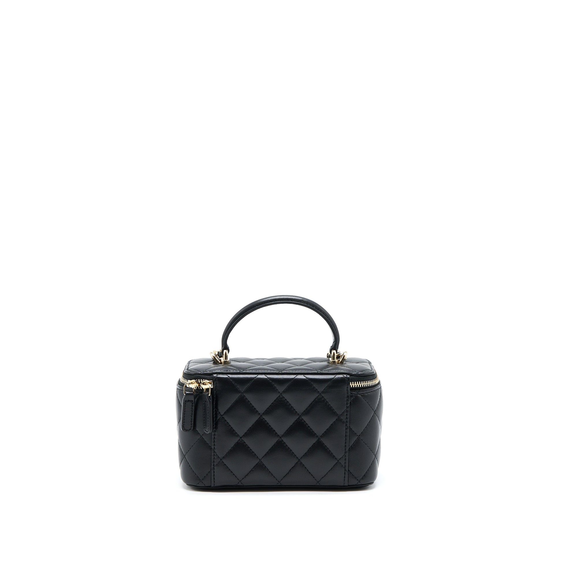 Chanel 22A Top Handle Long Vanity Lambskin Black Handbag Lghw 3