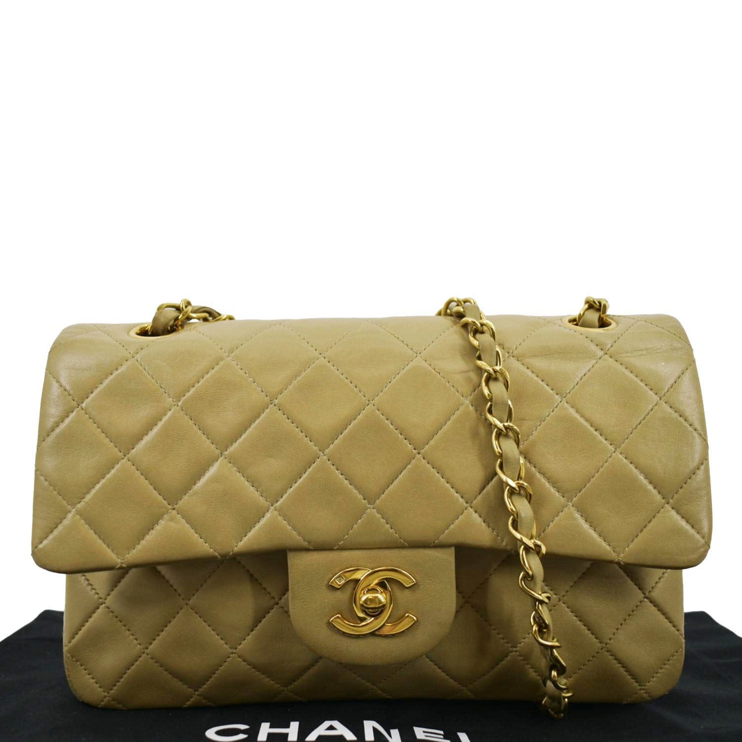 Chanel Classic Double Flap Leather Beige Travel Bag