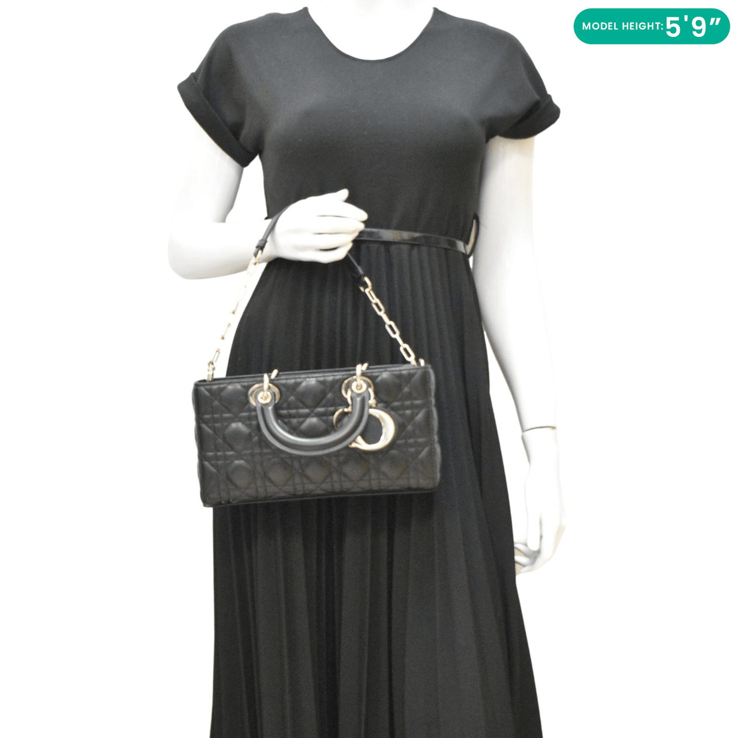 Dior Lady Joy Cannage Shoulder Bag Leather Black Medium