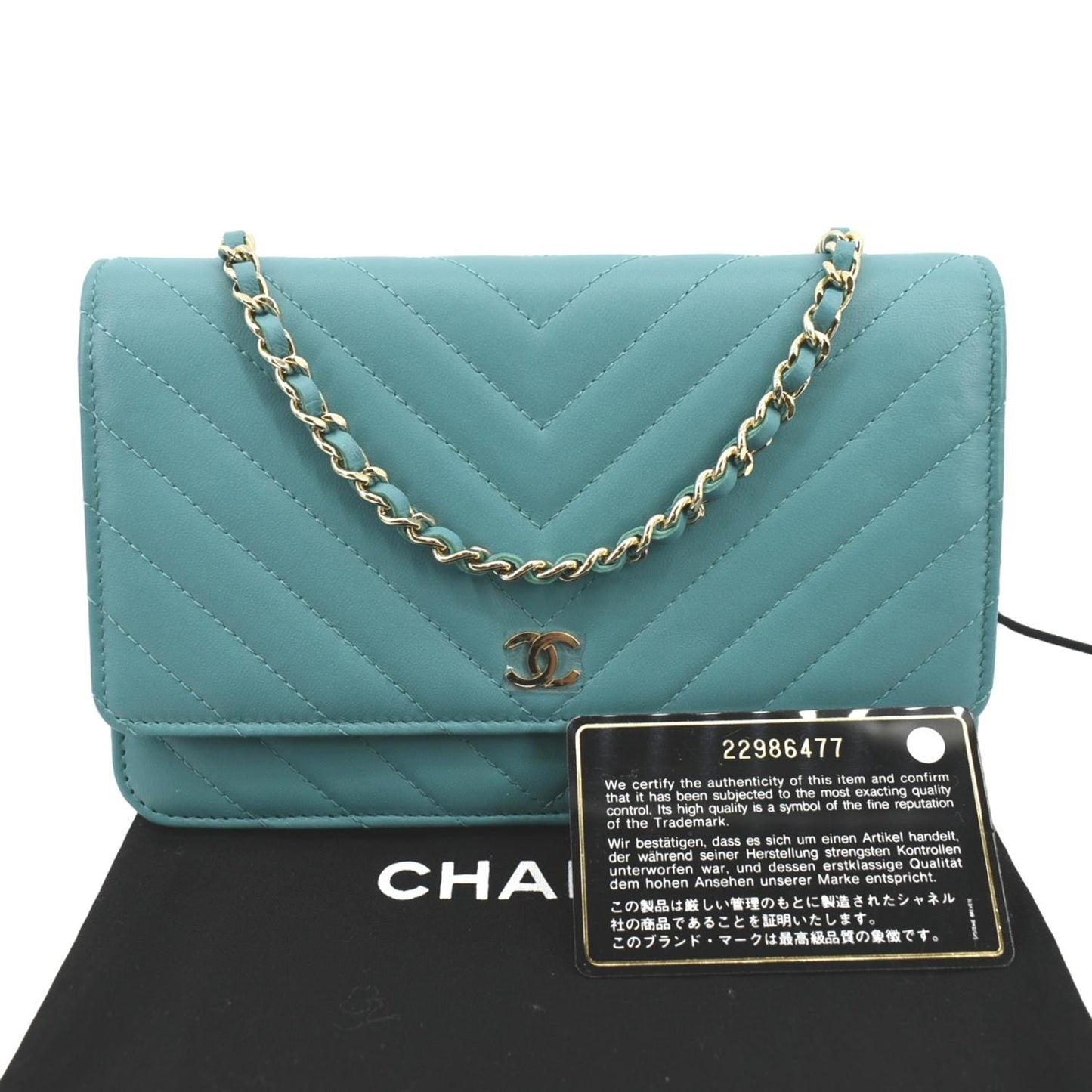 Chanel CC WOC Chevron On Turquoise Leather Wallet Case