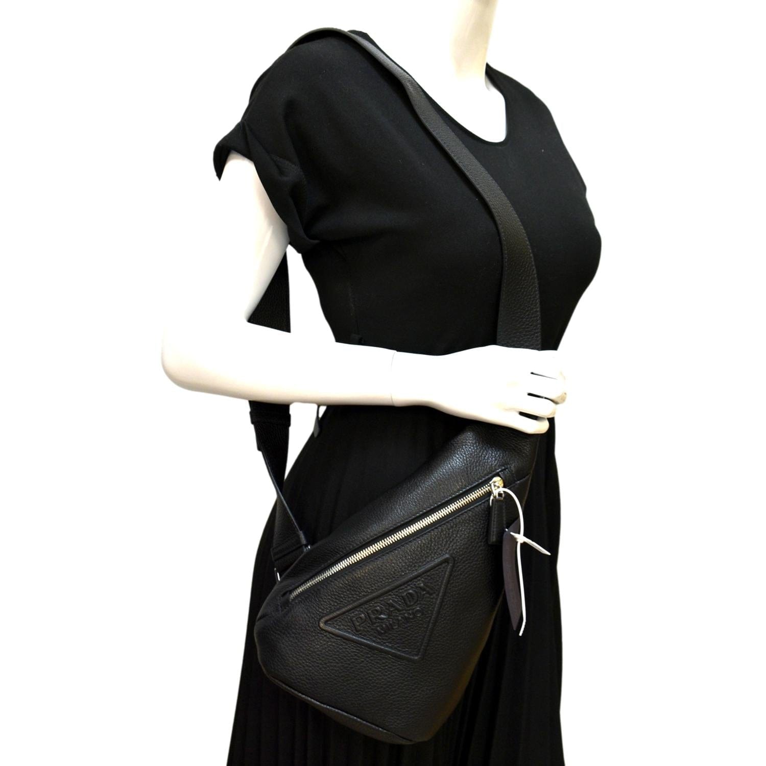 Prada Triangle Sling Shoulder Bag Leather Black