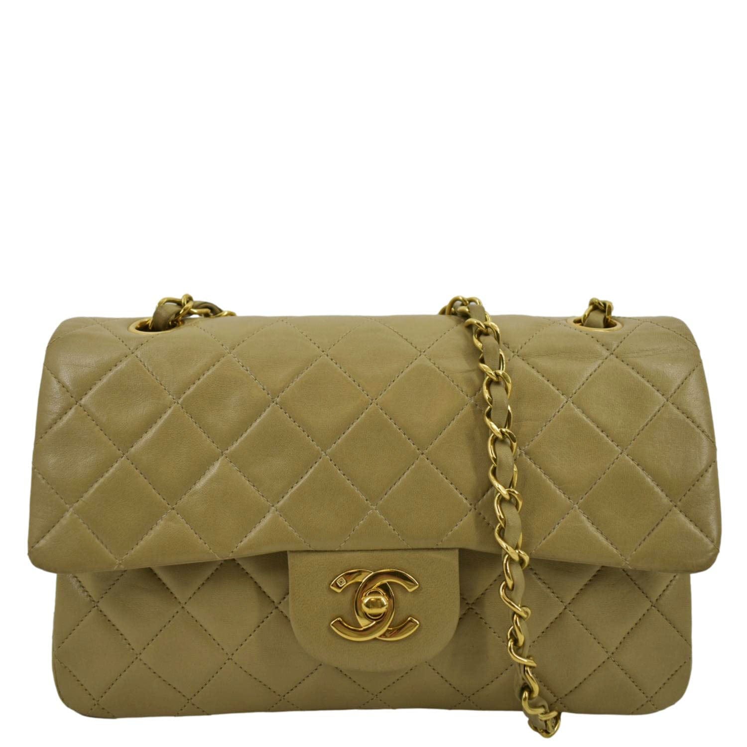 Chanel Classic Double Flap Taupe Leather Beige Travel Bag