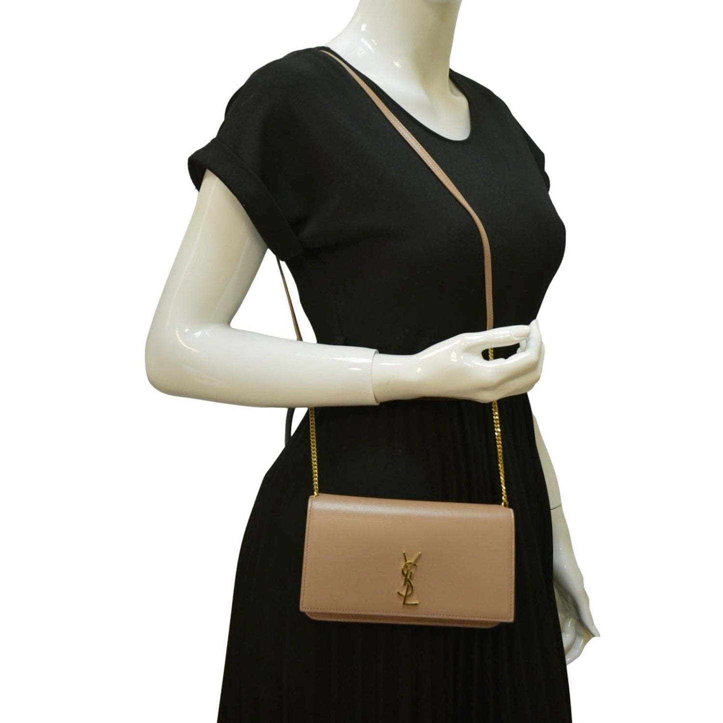 YSL Saint Laurent Saint Cassandre Phone Holder Shoulder Bag Dark Leather Beige