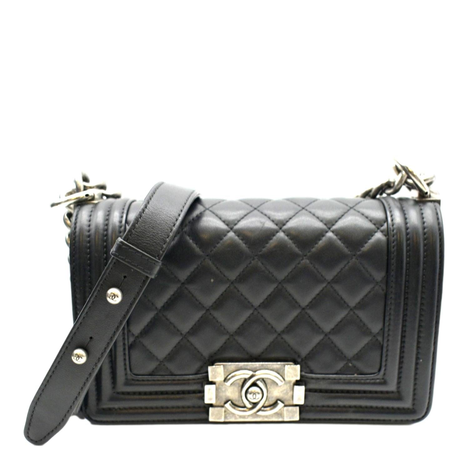 Chanel Boy Quilted Leather Lambskin Black Travel Bag