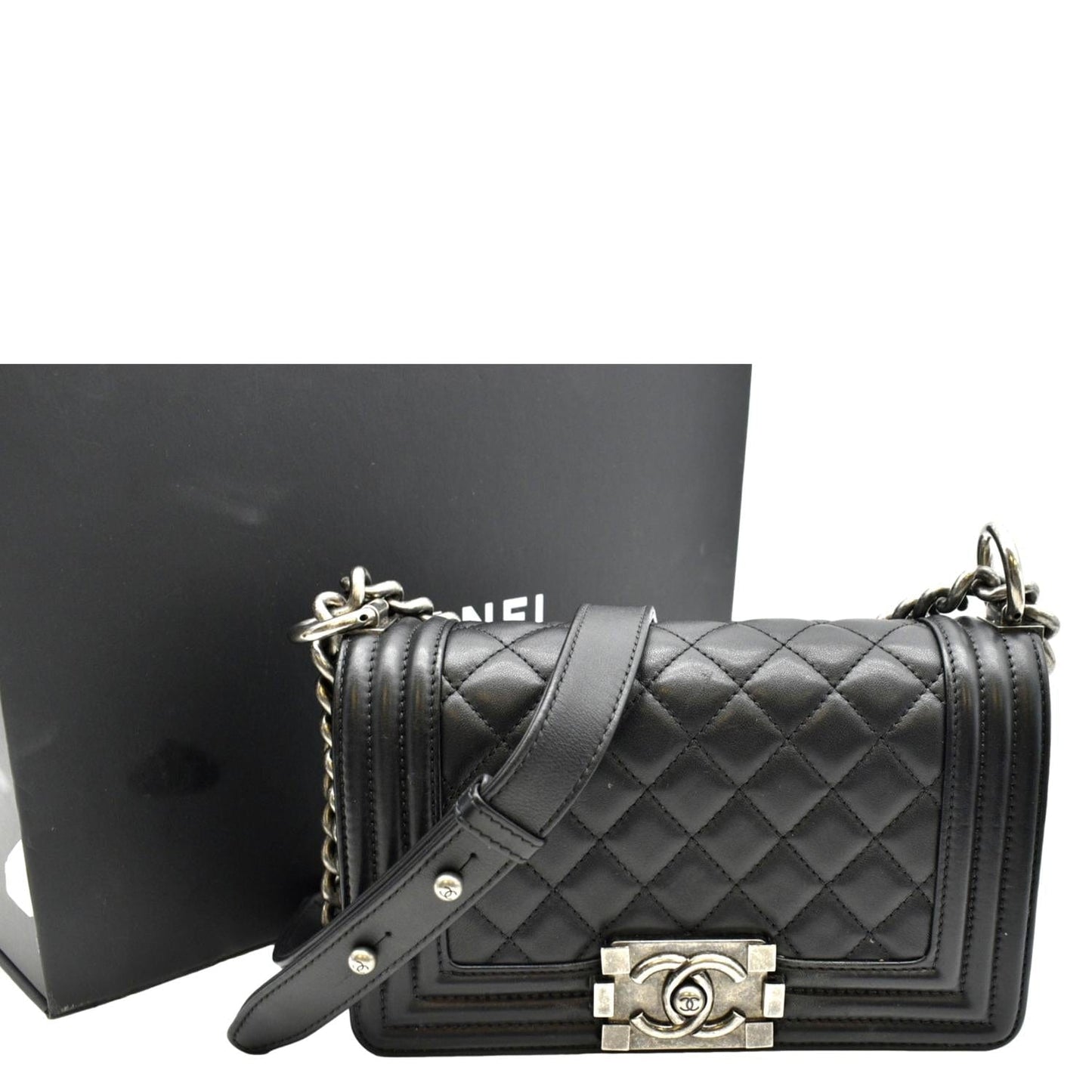 Chanel Boy Quilted Leather Lambskin Black Travel Bag