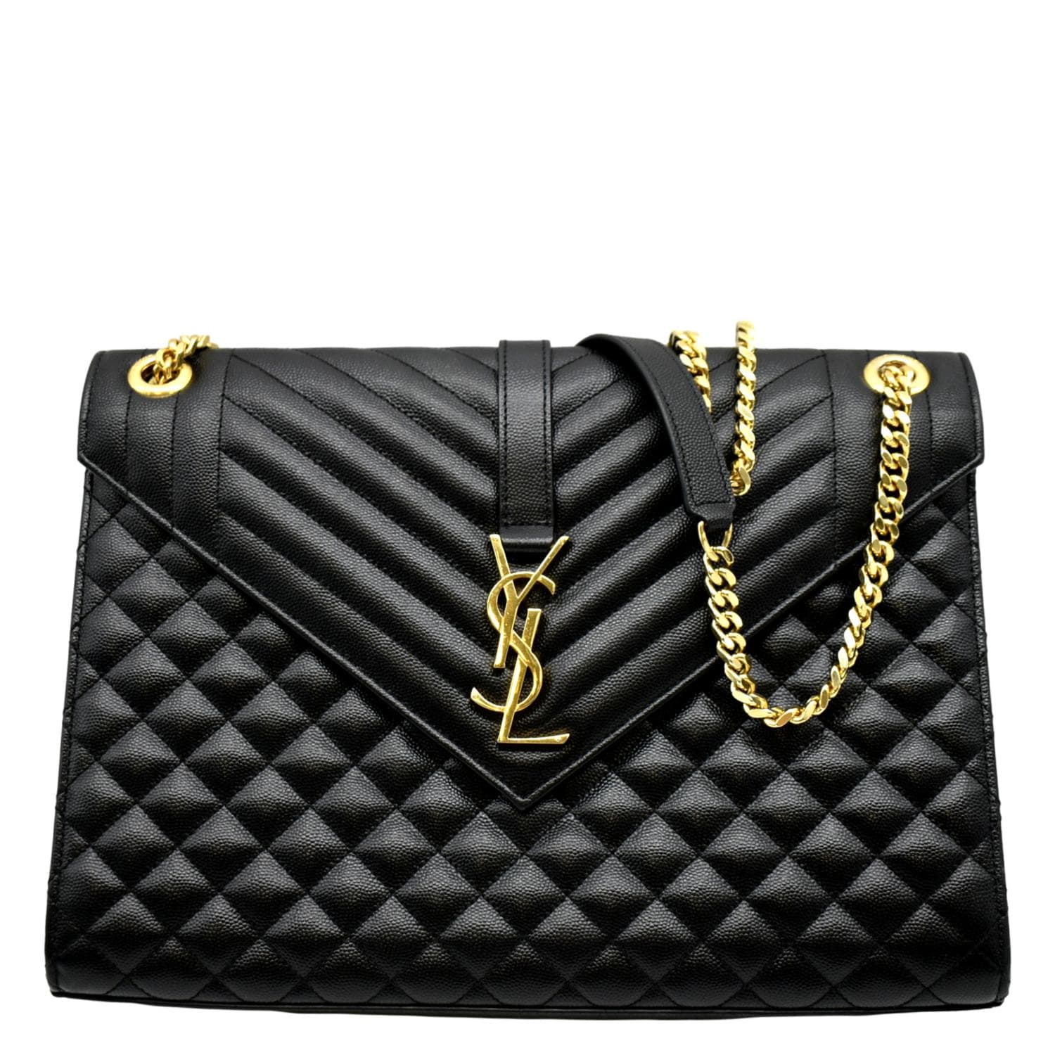 YSL Saint Laurent Saint Envelope Calfskin Chain Shoulder Bag Leather Black