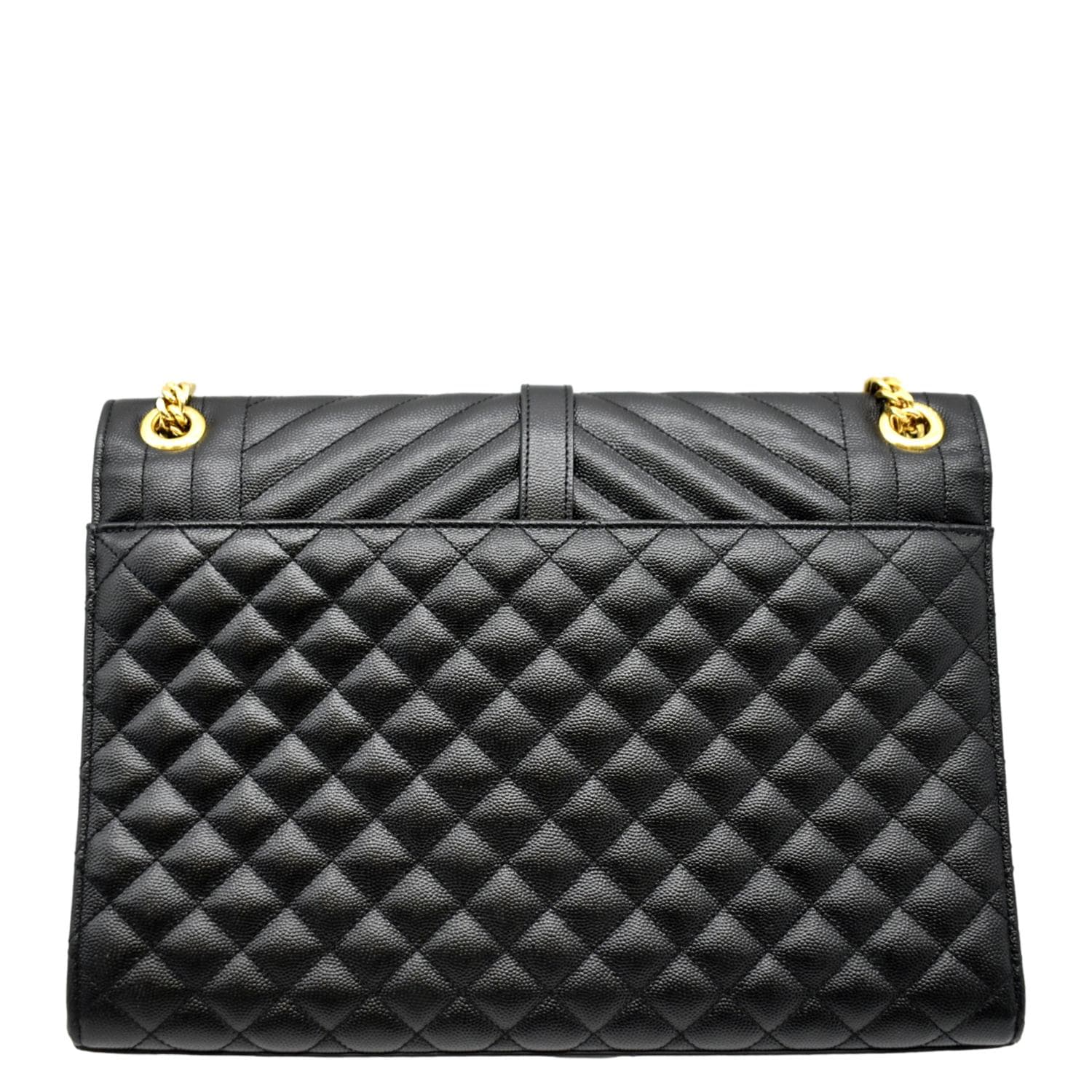 YSL Saint Laurent Yves Envelope Calfskin Shoulder Bag Leather Black Large