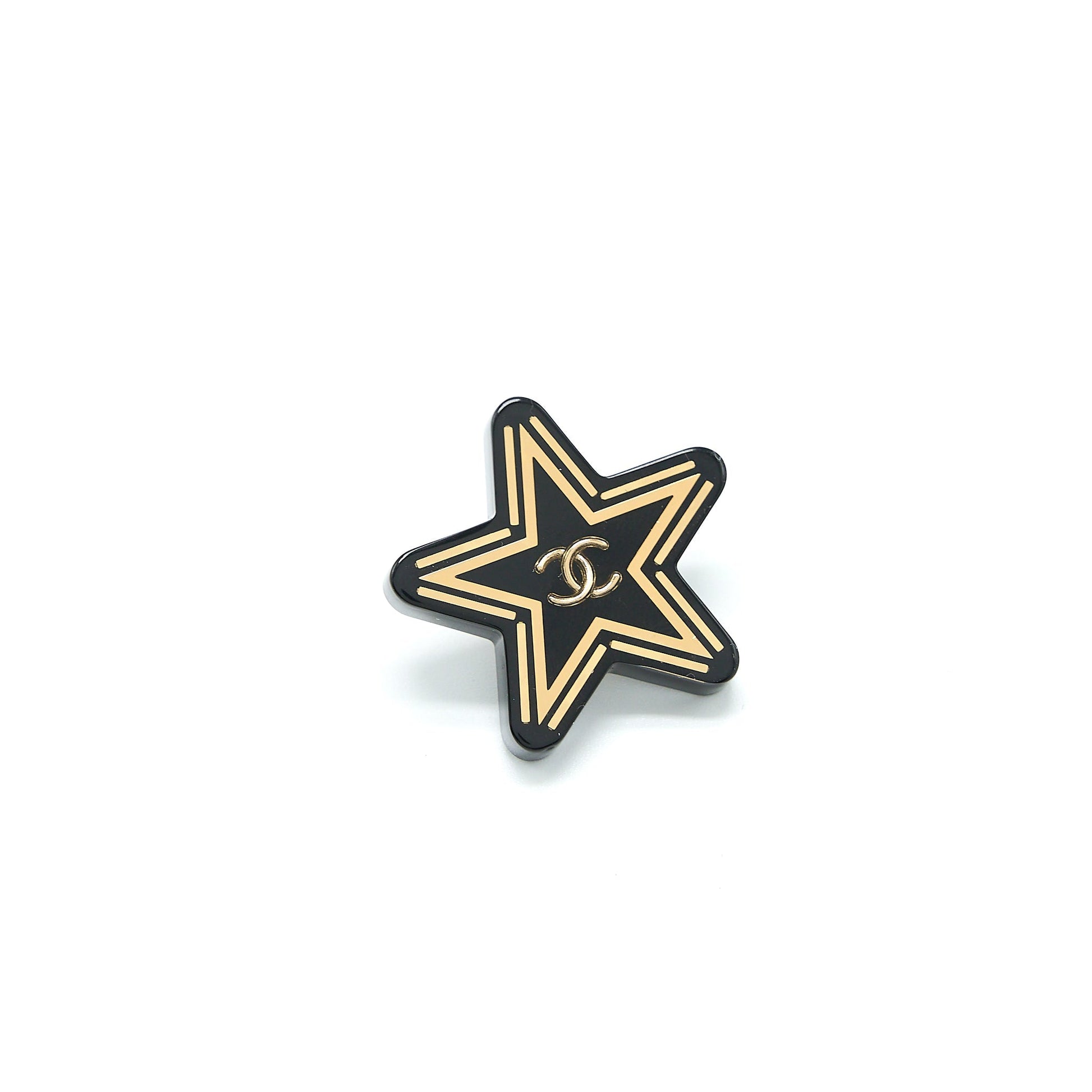 Chanel Star Brooch Tone Black Gold Handbag