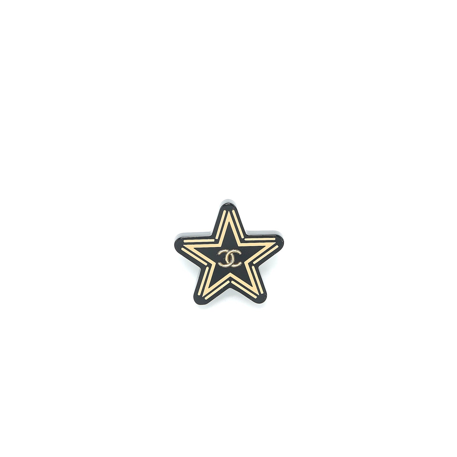 Chanel Star Brooch Tone Black Gold Handbag