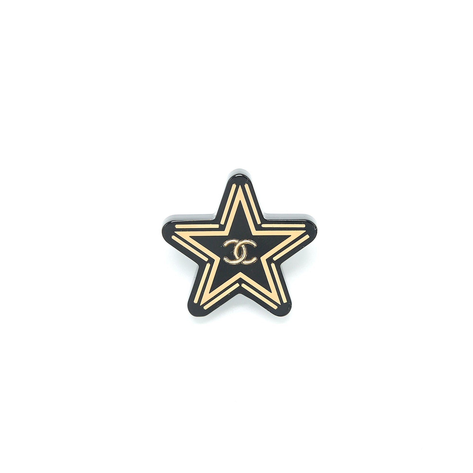 Chanel Star Brooch Tone Black Gold Handbag