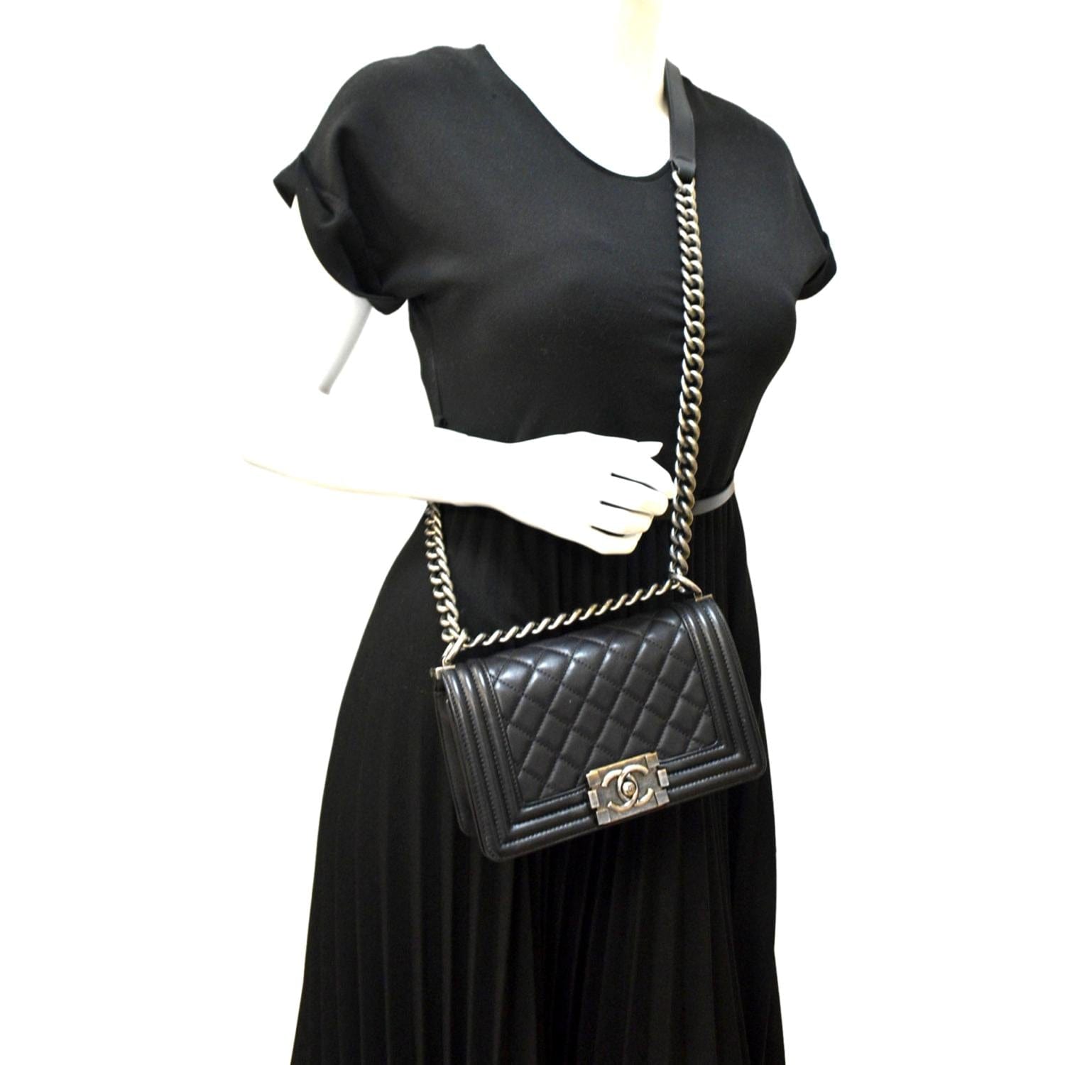 Chanel Boy Quilted Leather Lambskin Black Travel Bag