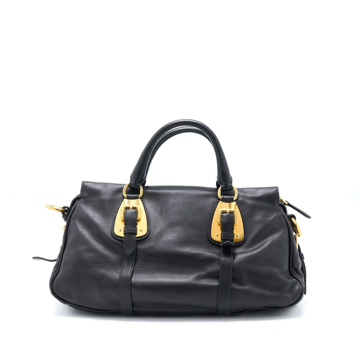 Prada Bauletto Tote Purse Soft Calfskin Handbag Black Tote Bag