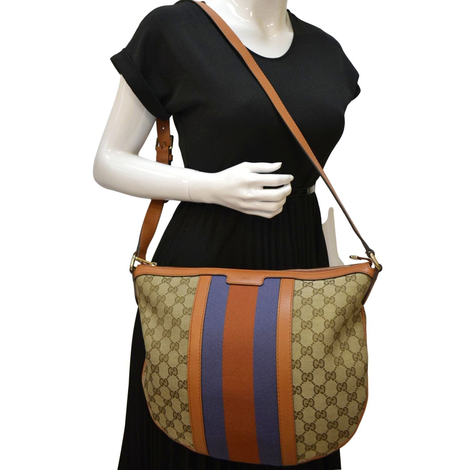 Gucci Half Moon Web Shoulder Bag Canvas Beige