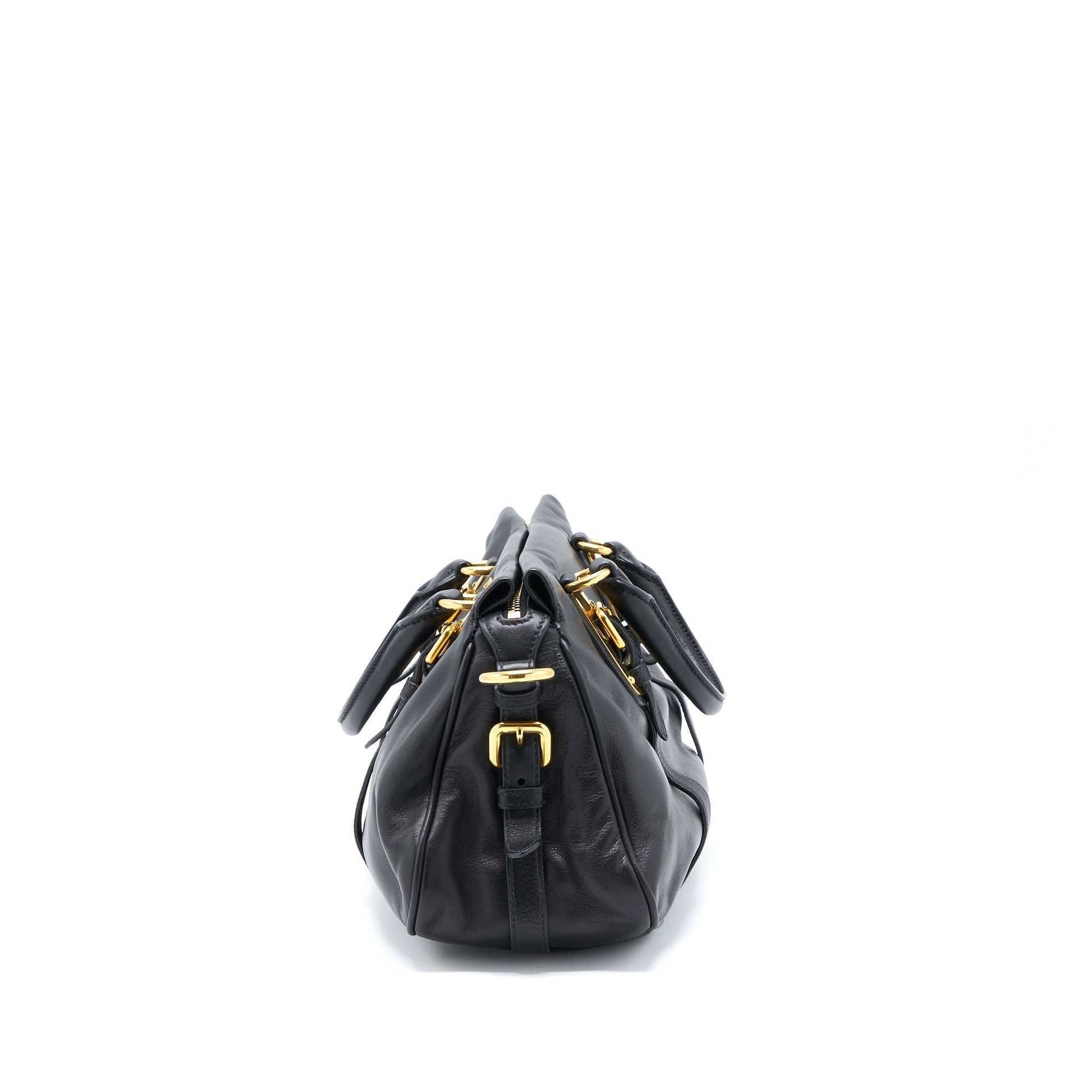 Prada Bauletto Tote Purse Soft Calfskin Handbag Black Tote Bag