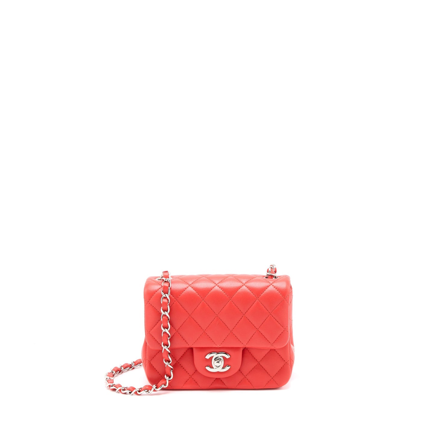 Chanel Square Flap Lambskin SHW Red Orange Shoulder Bag