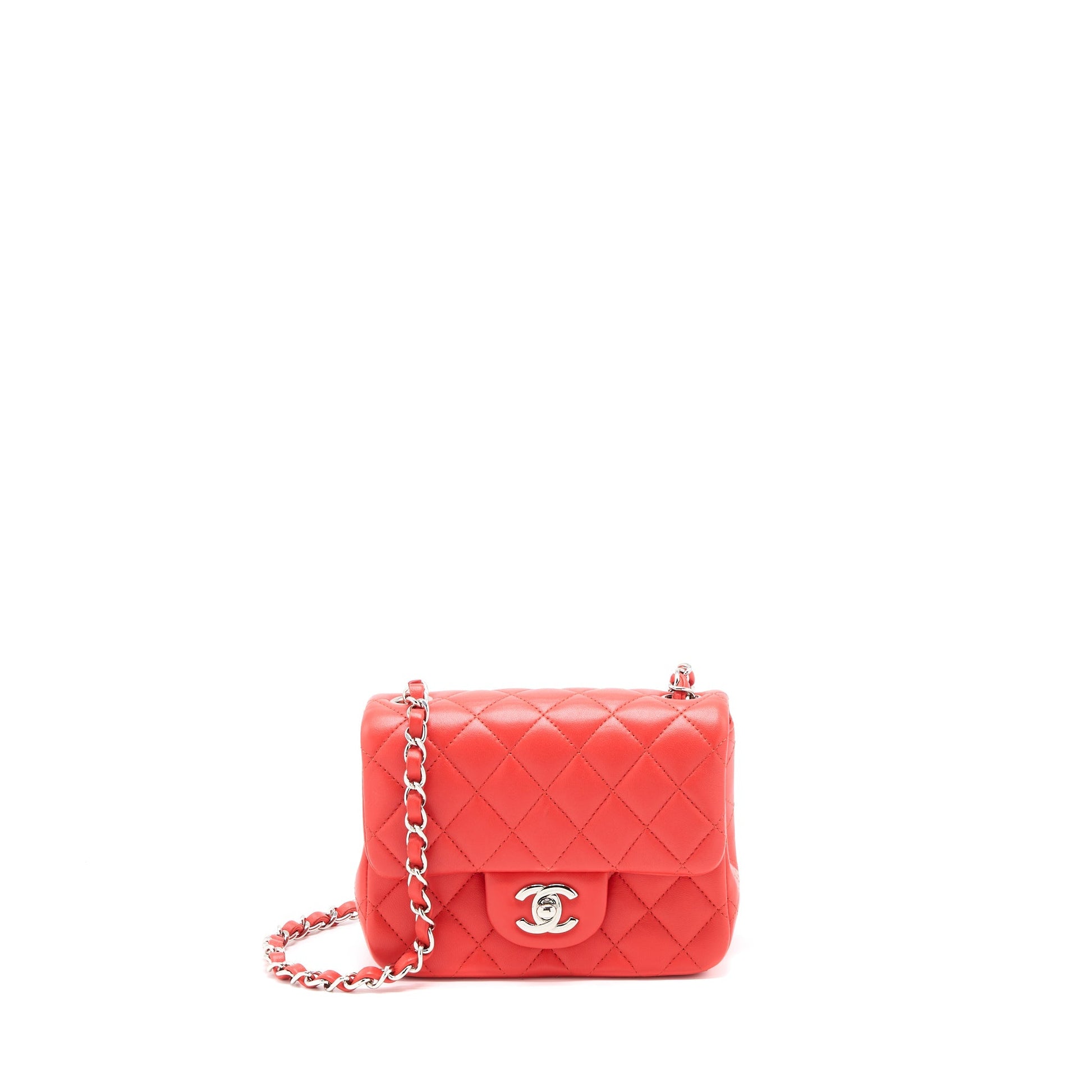 Chanel Square Flap Lambskin SHW Red Orange Shoulder Bag