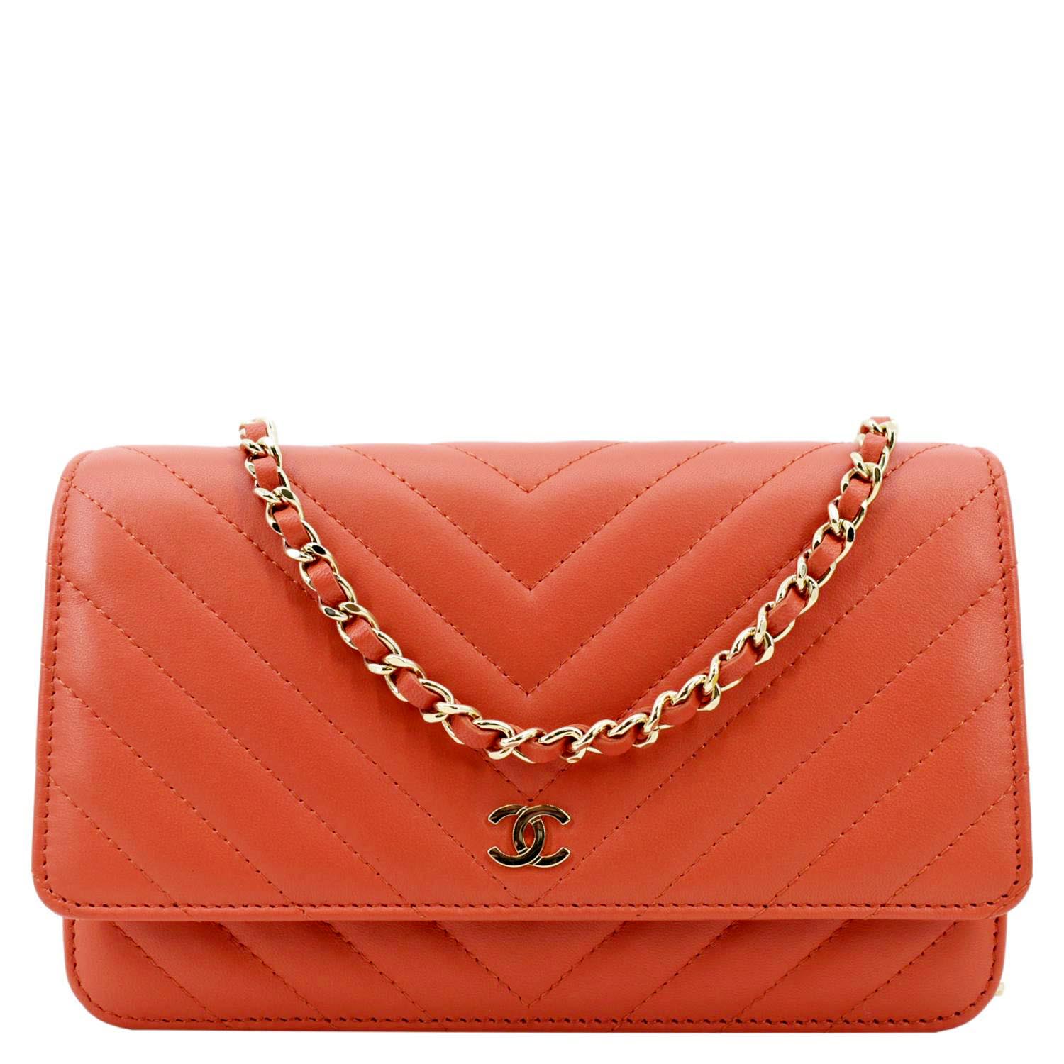 Chanel CC WOC Chevron On Leather Red Wallet Case