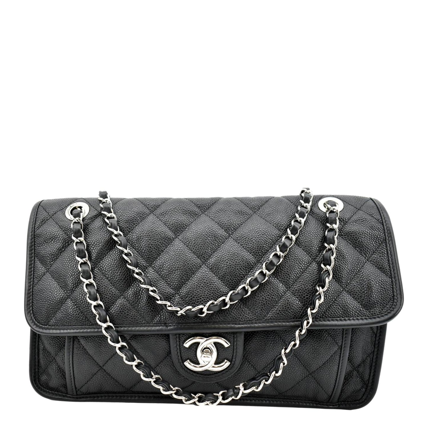 Chanel Riviera Flap Quilted Caviar Leather Black Travel Bag