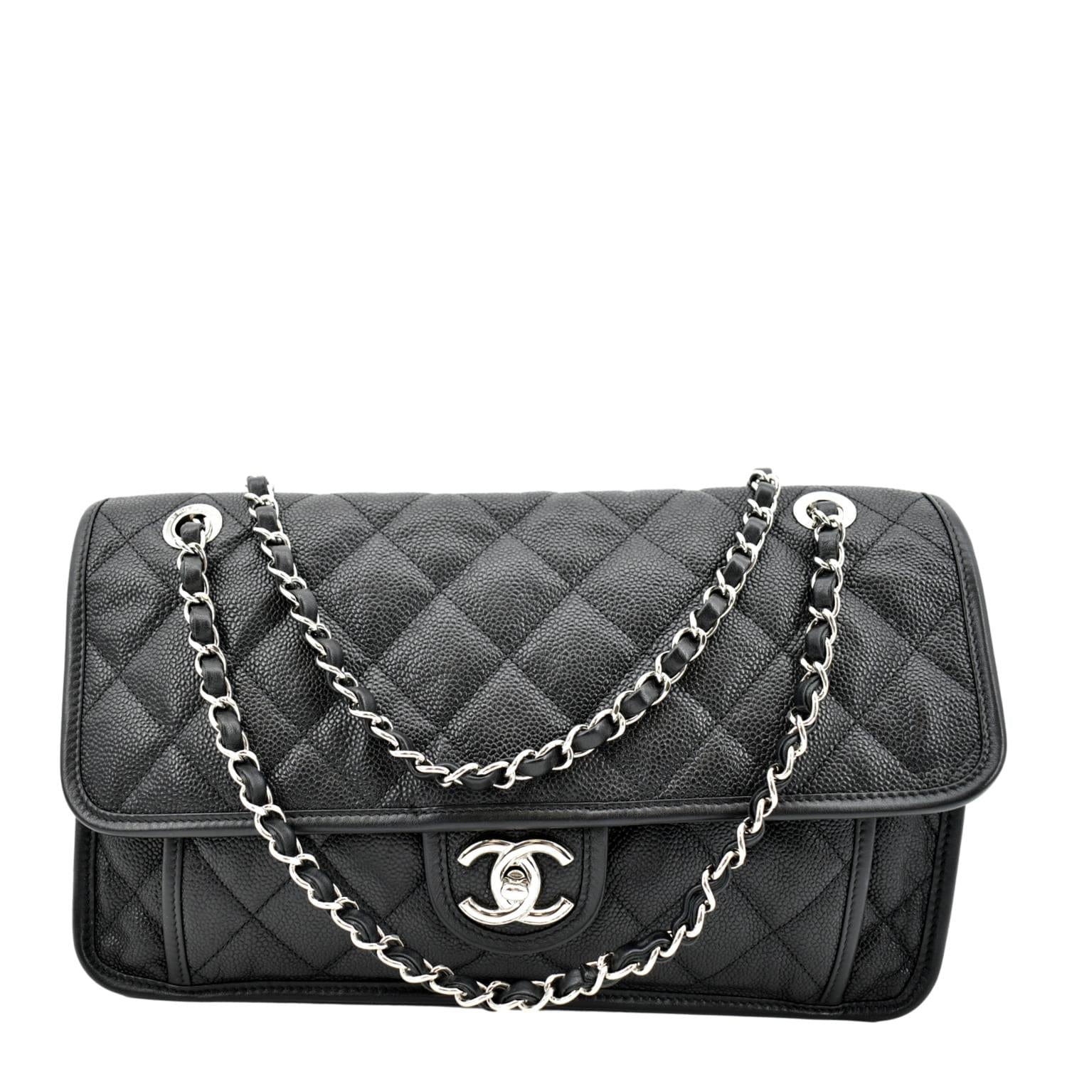 Chanel Riviera Flap Quilted Caviar Leather Black Travel Bag