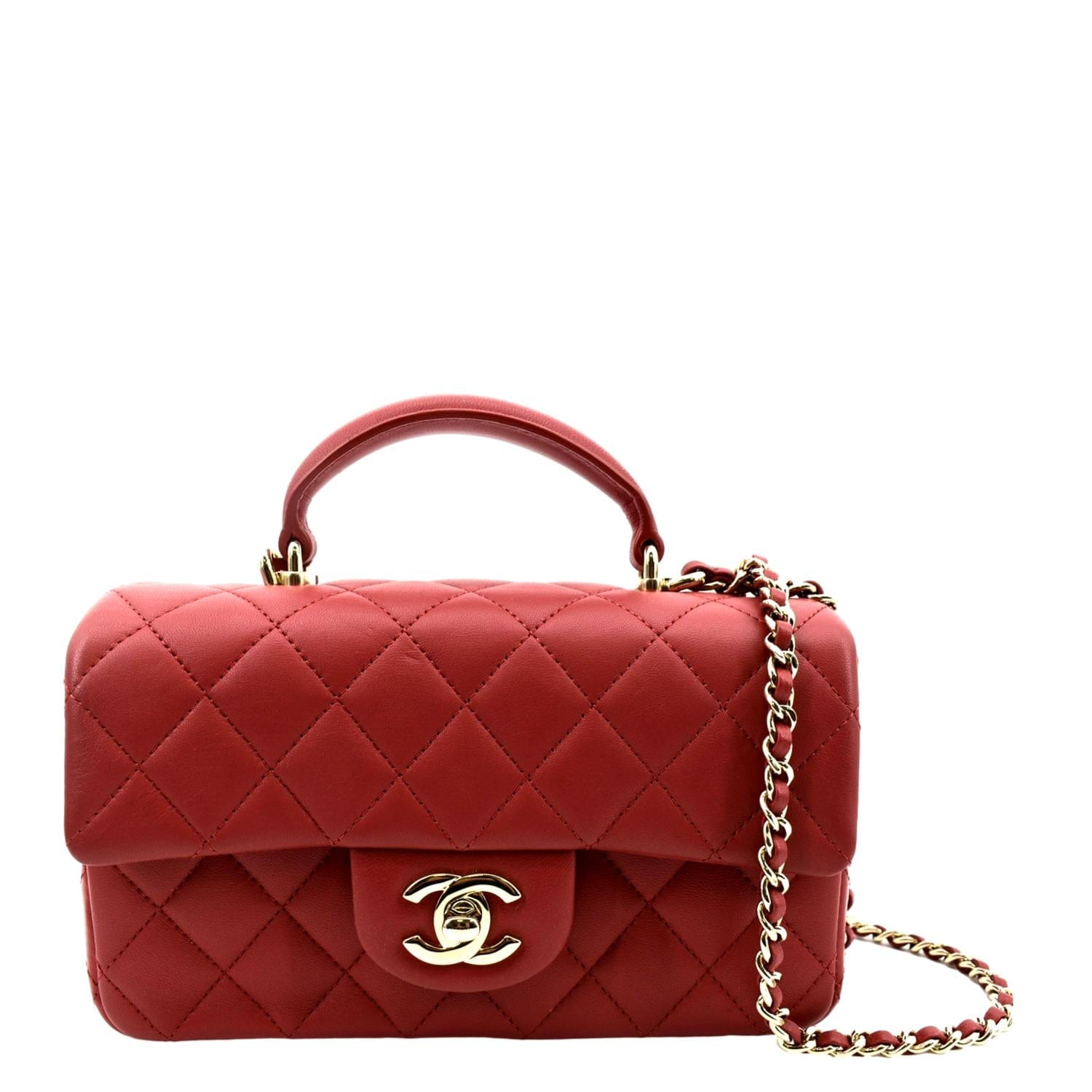 Chanel Top Handle Rectangular Flap Quilted Leather Red Travel Bag