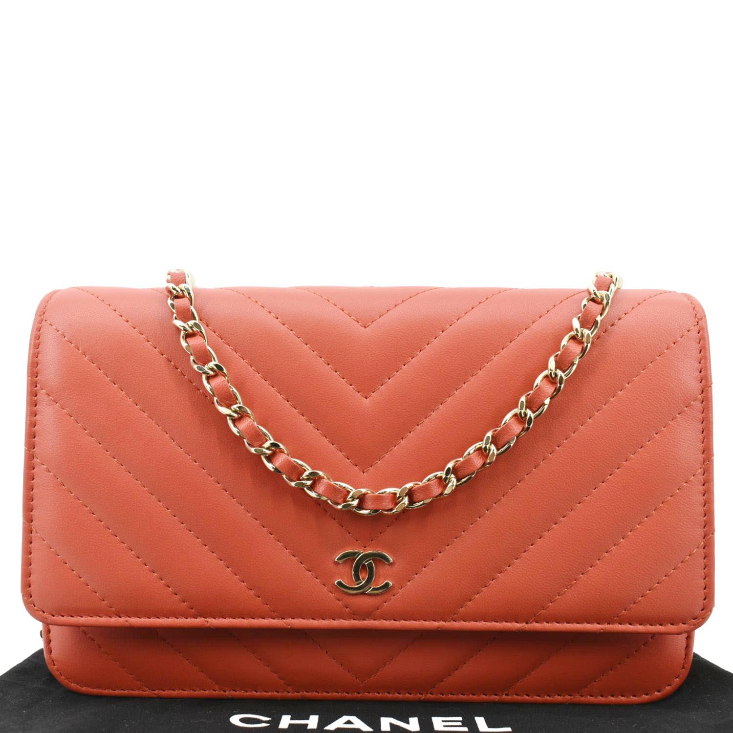 Chanel CC WOC Chevron On Leather Red Wallet Case