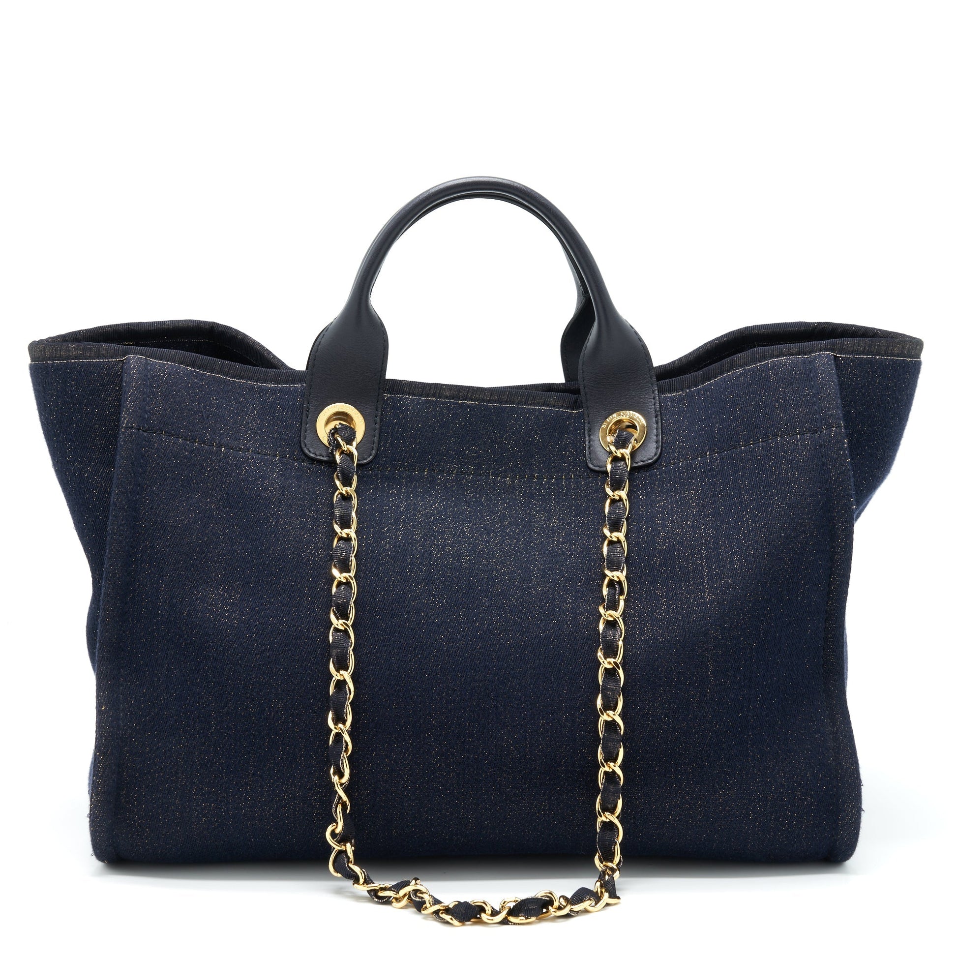 Chanel Deauville Denim Dark GHW Blue Gold Tote Bag