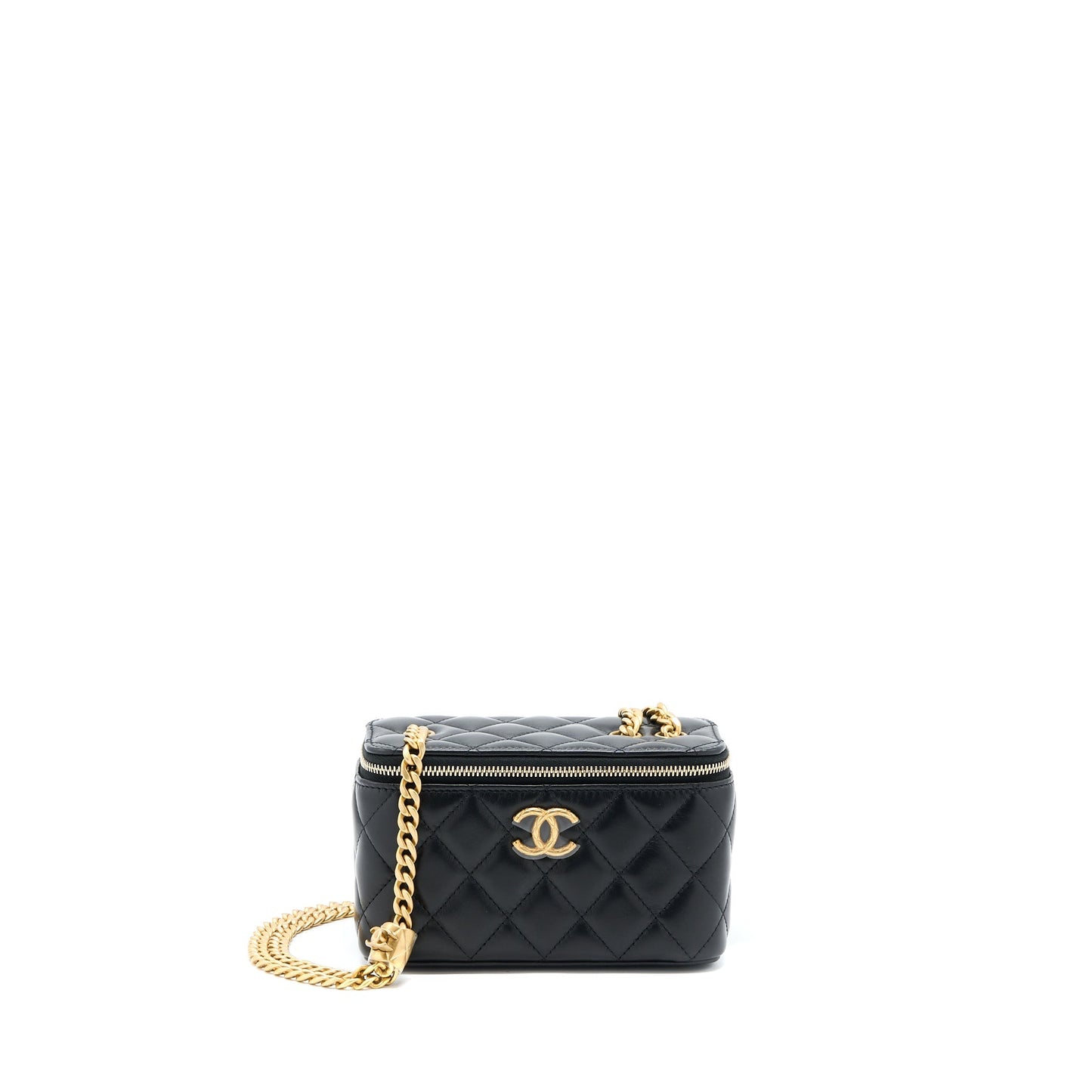 Chanel 22K Pillar Adjustable Long Vanity Lambskin Black Gold Handbag