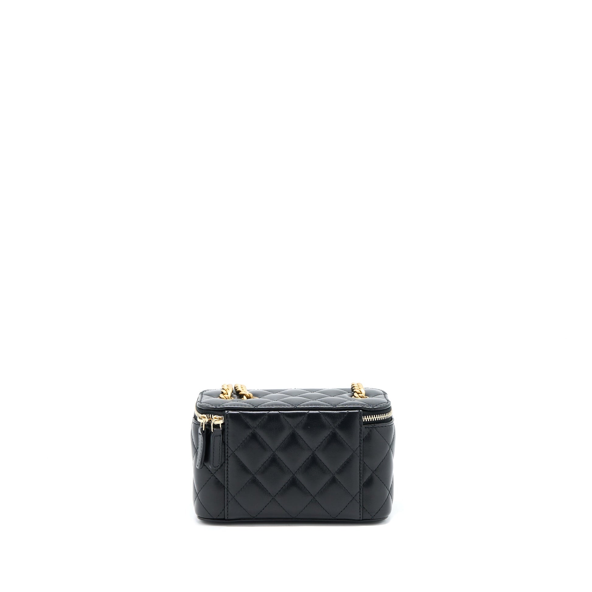 Chanel 22K Pillar Adjustable Long Vanity Lambskin Black Gold Handbag