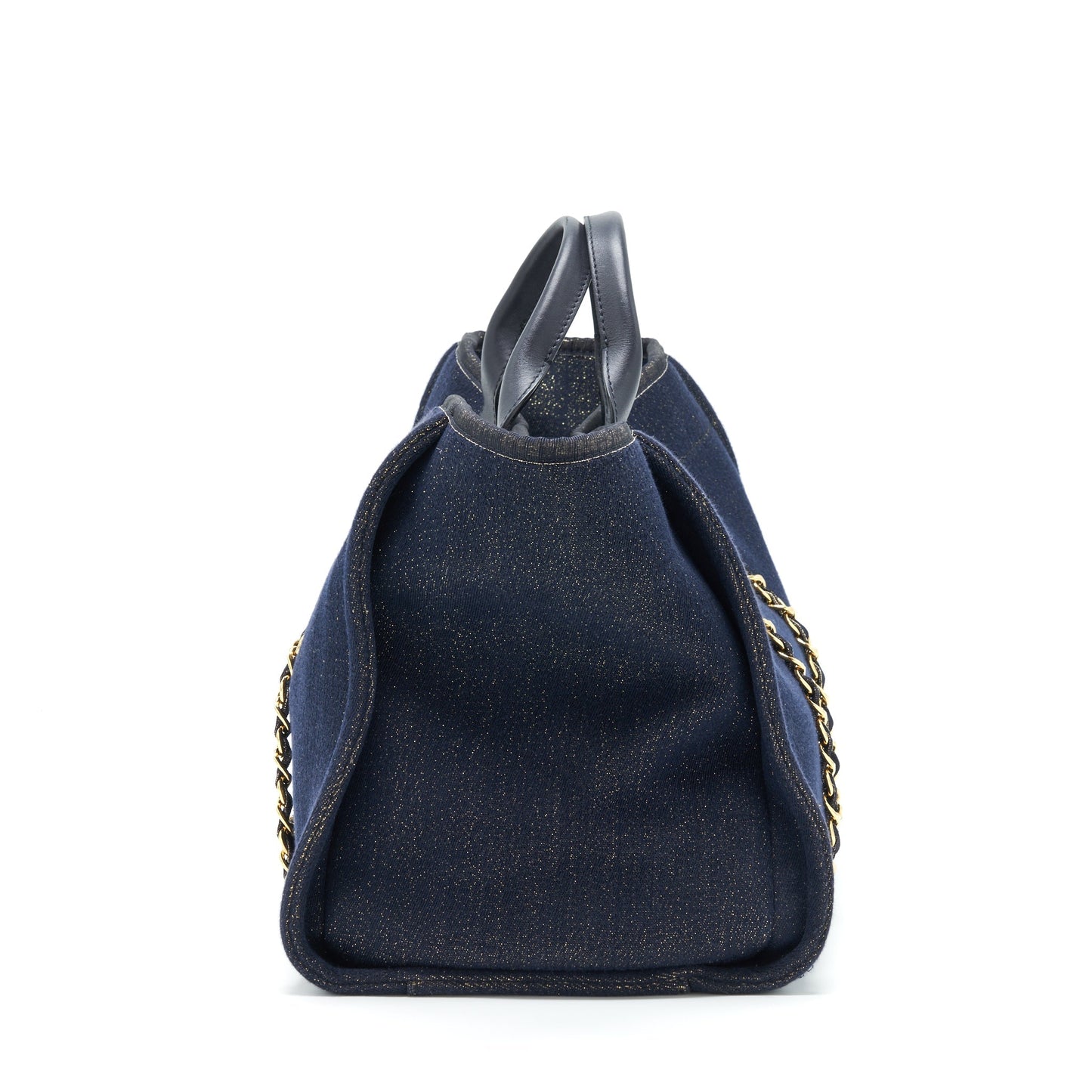 Chanel Deauville Denim Dark GHW Blue Gold Tote Bag