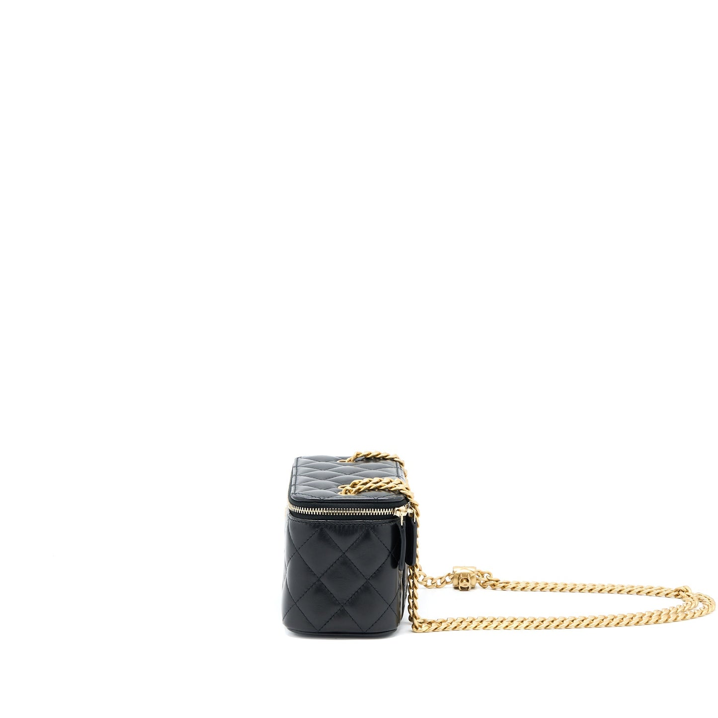 Chanel 22K Pillar Adjustable Long Vanity Lambskin Black Gold Handbag