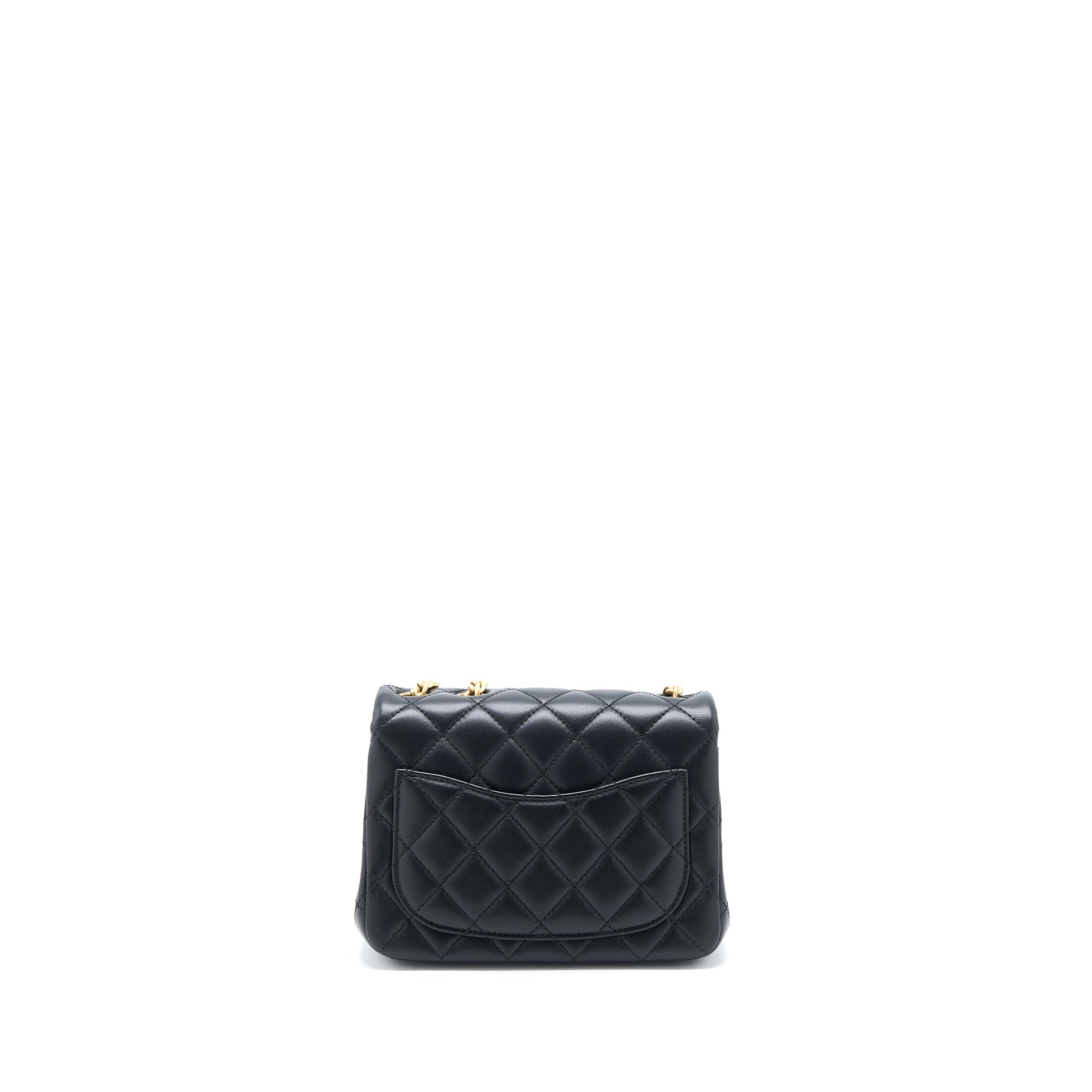 Chanel 23S Camellia Square Flap Lambskin Brushed Black Shoulder Bag