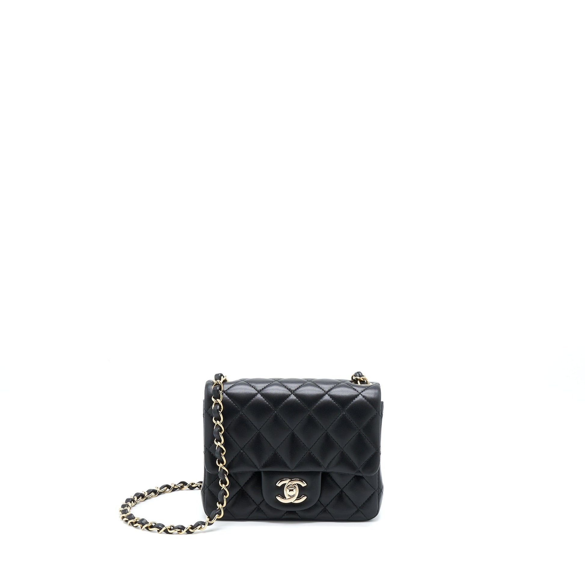 Chanel Square Flap Lambskin LGHW Microchip Black Shoulder Bag Microchip 5