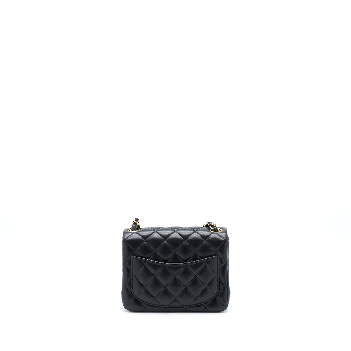Chanel Square Flap Lambskin LGHW Microchip Black Shoulder Bag Microchip 5
