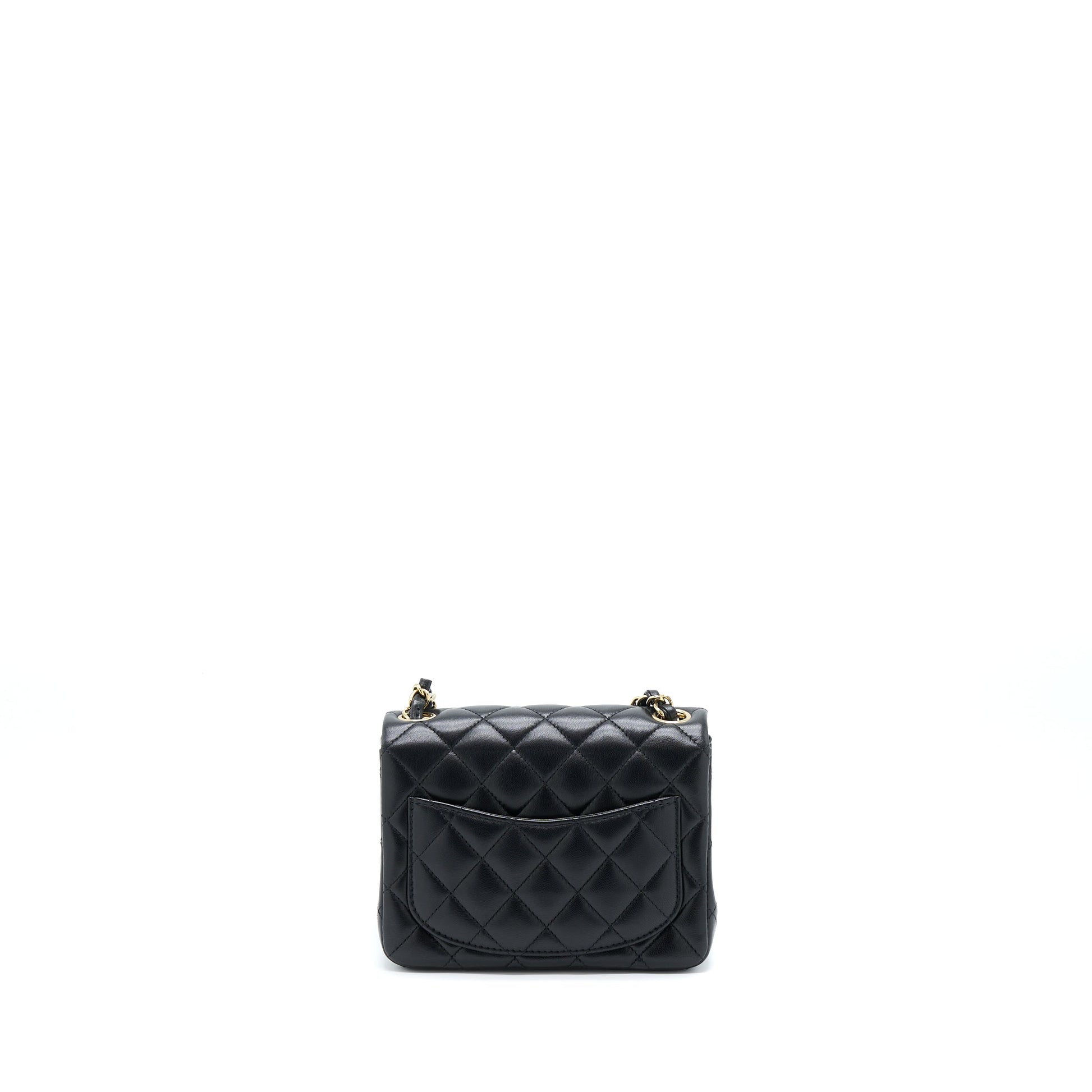 Chanel Square Flap Lambskin LGHW Microchip Black Shoulder Bag Microchip 5