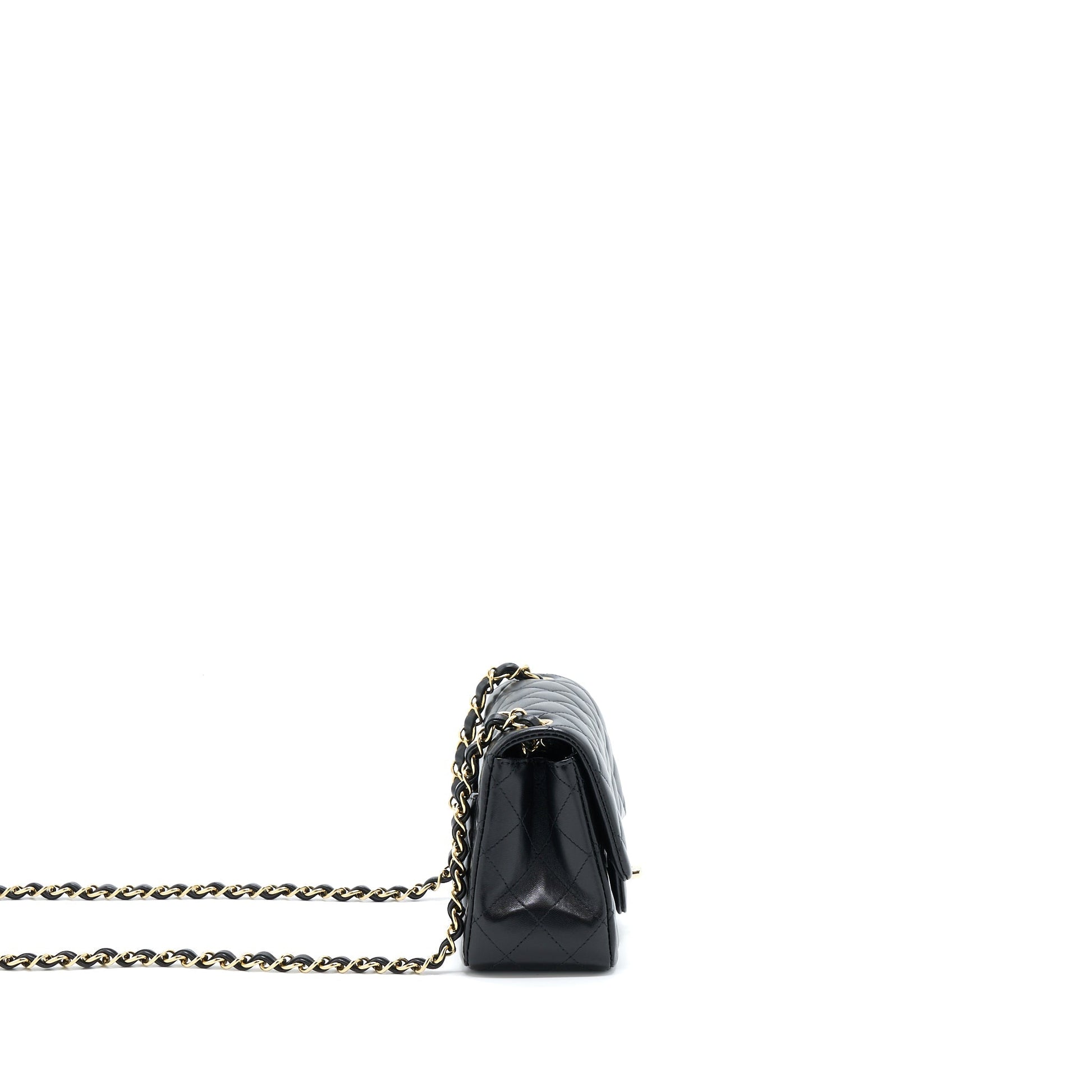 Chanel Square Flap Lambskin LGHW Microchip Black Shoulder Bag Microchip 5