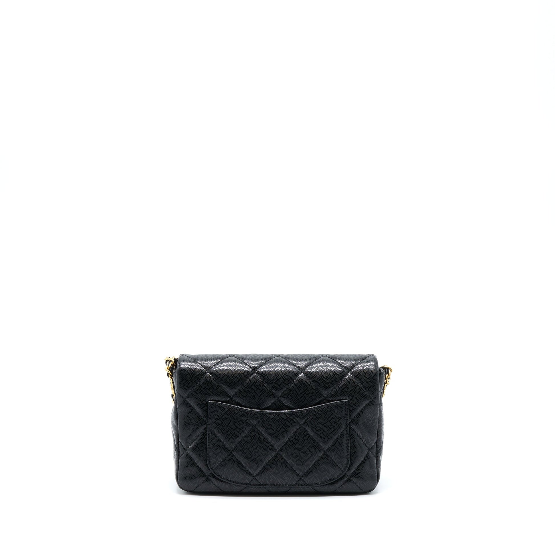 Chanel 22A Flap Caviar Brushed Hardware Microchip Black Gold Small Shoulder Bag
