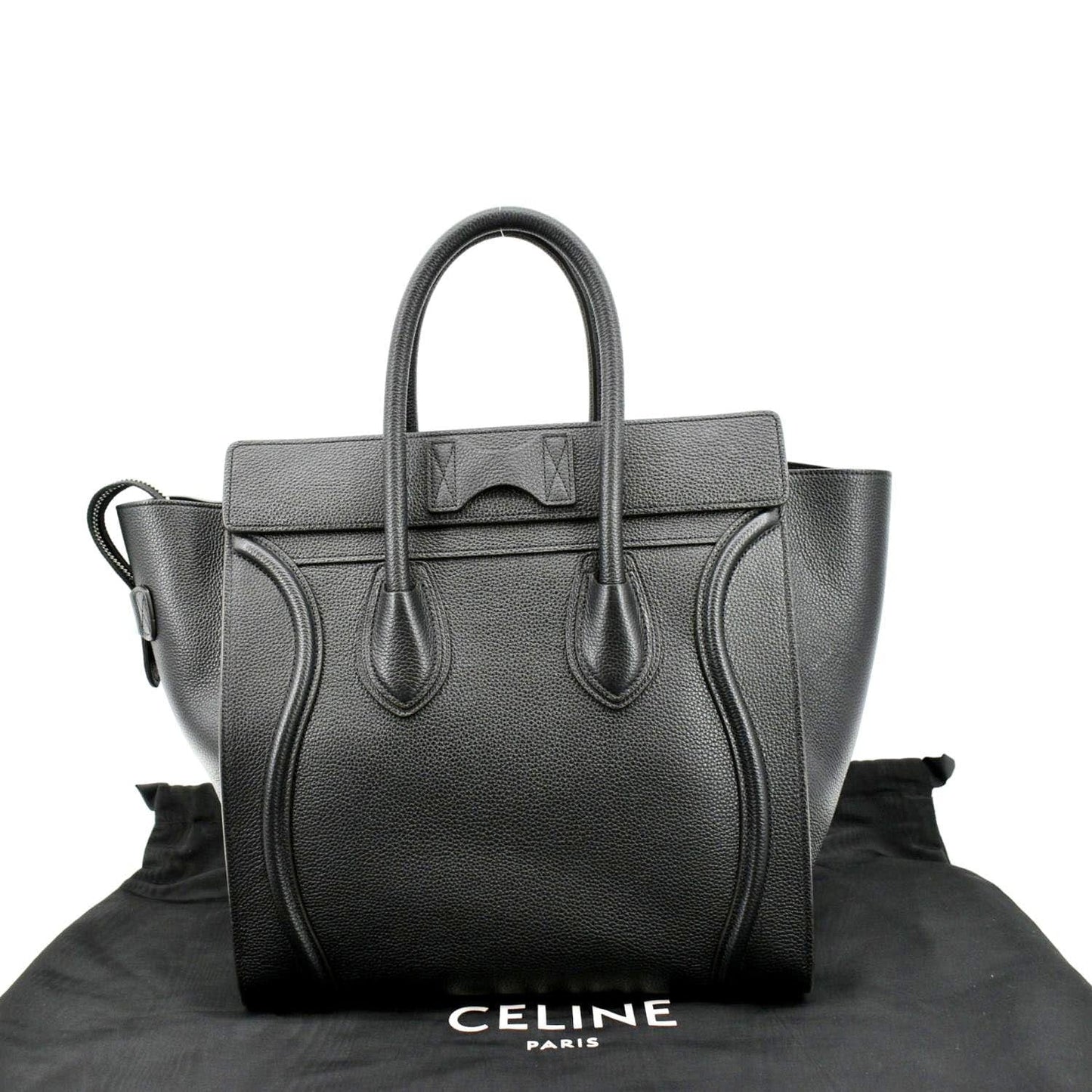 Drummed Luggage Calfskin Tote Bag Leather Black