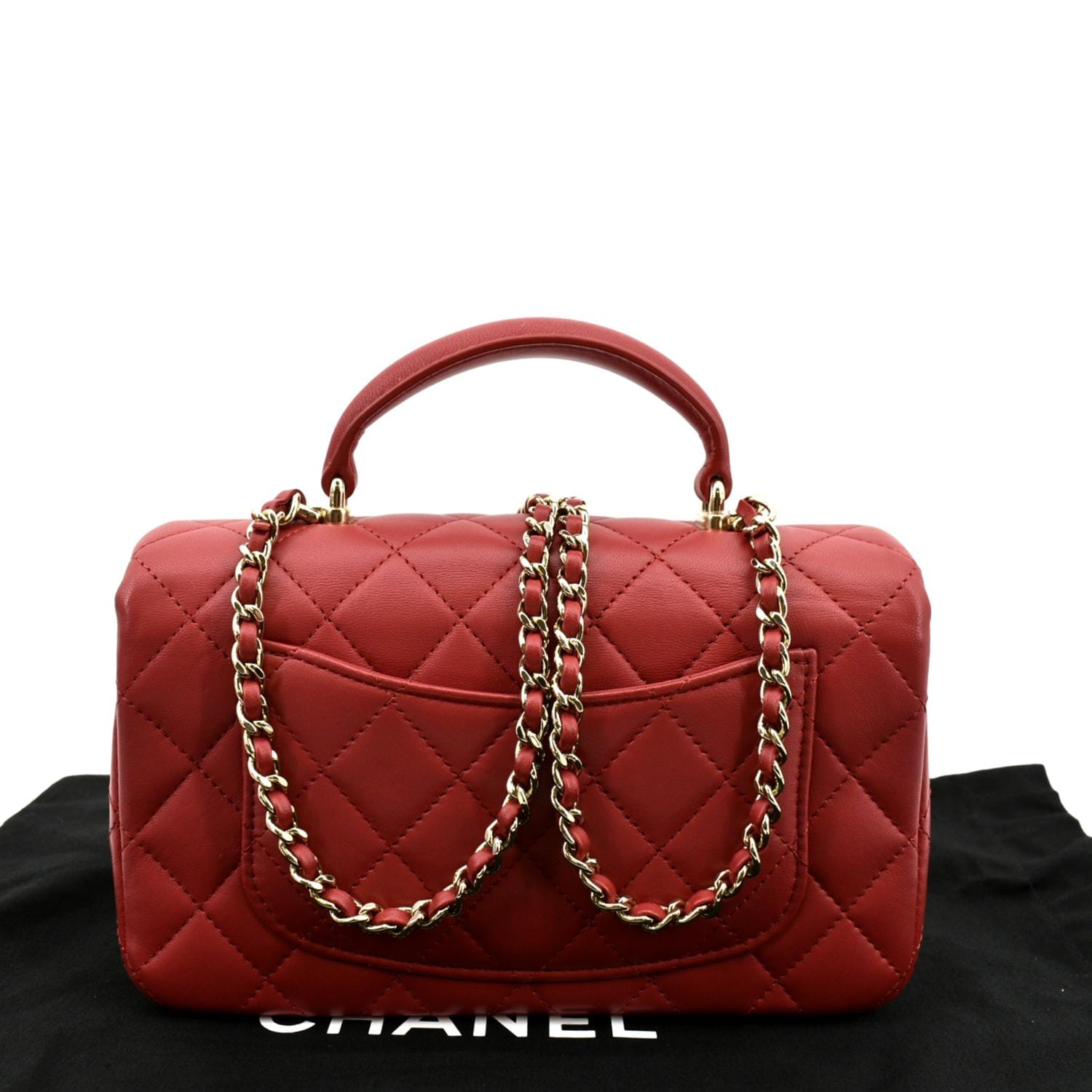 Chanel Top Handle Rectangular Flap Quilted Leather Red Travel Bag