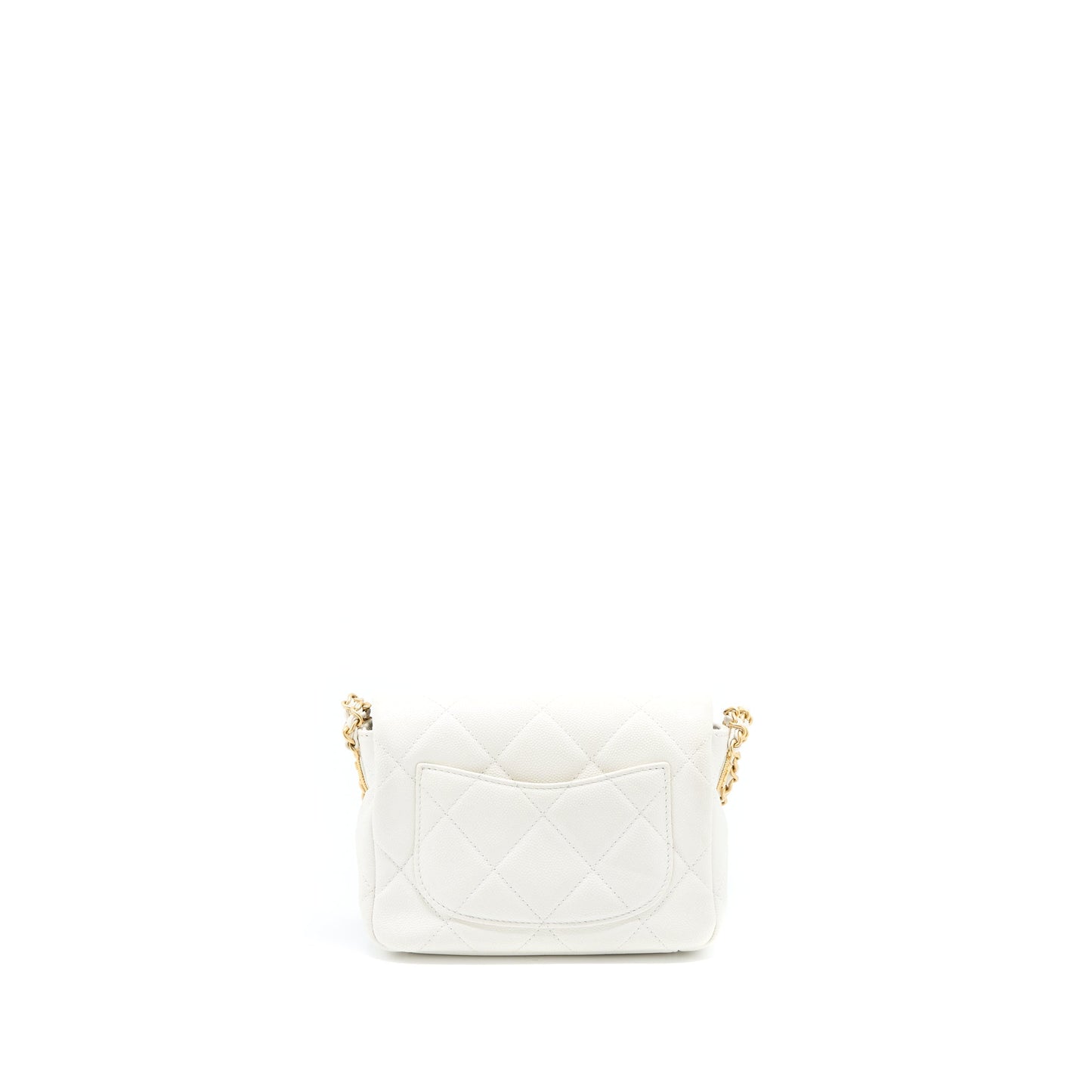 Chanel 22A Square Flap Caviar Brushed GHW White Shoulder Bag