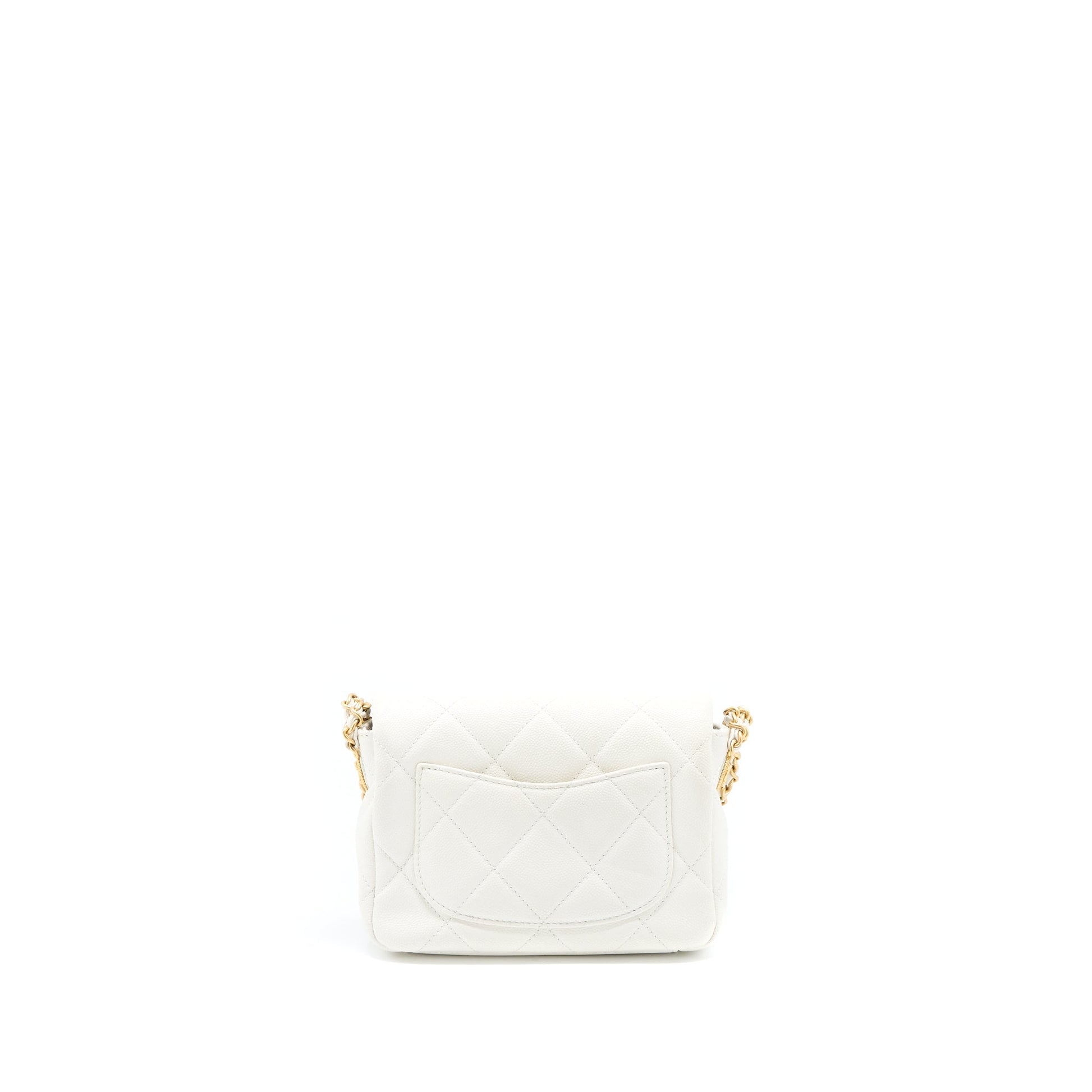 Chanel 22A Square Flap Caviar Brushed GHW White Shoulder Bag