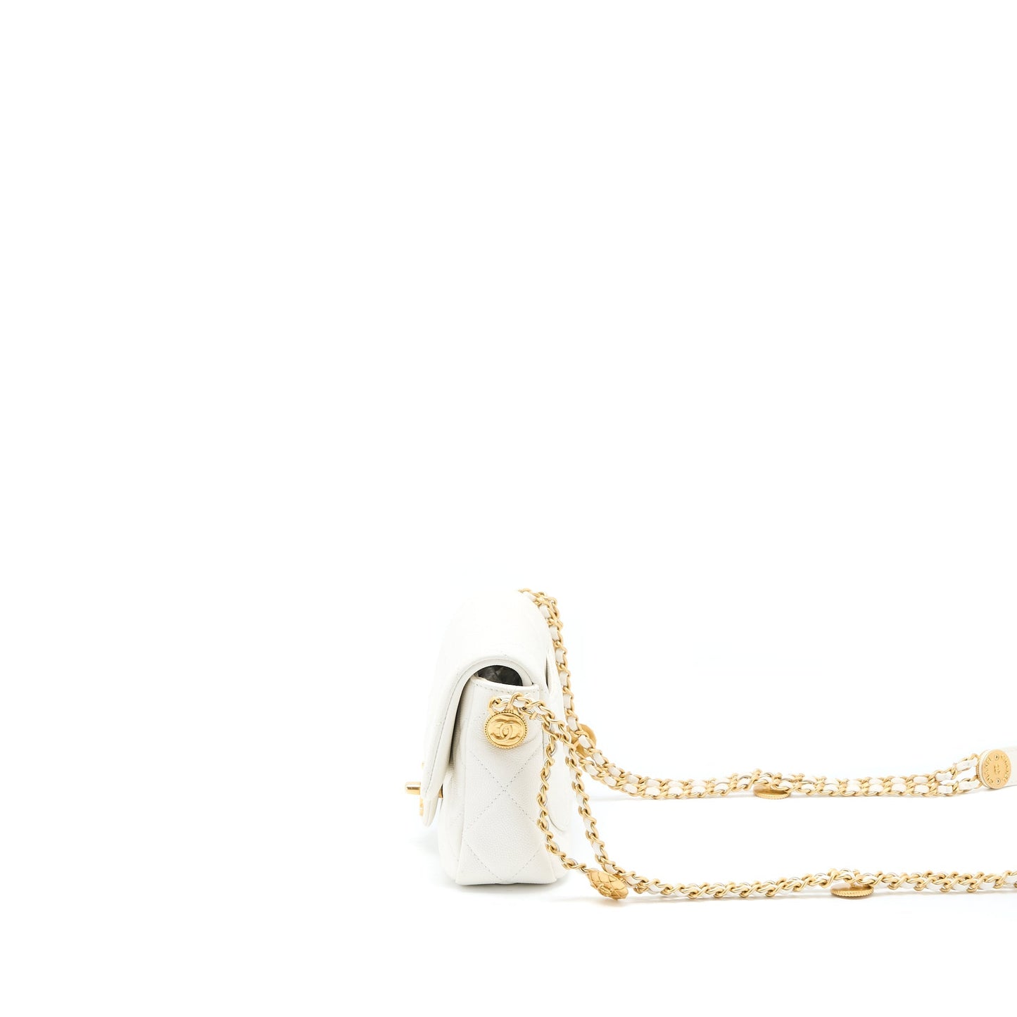 Chanel 22A Square Flap Caviar Brushed GHW White Shoulder Bag