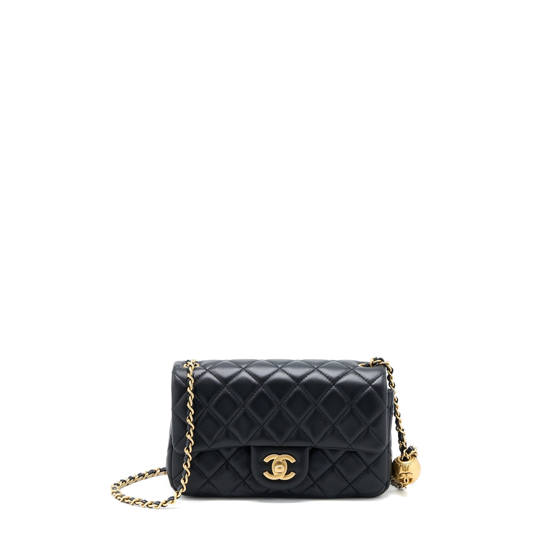 Chanel Pearl Crush Rectangular Flap Lambskin Brushed Black Shoulder Bag