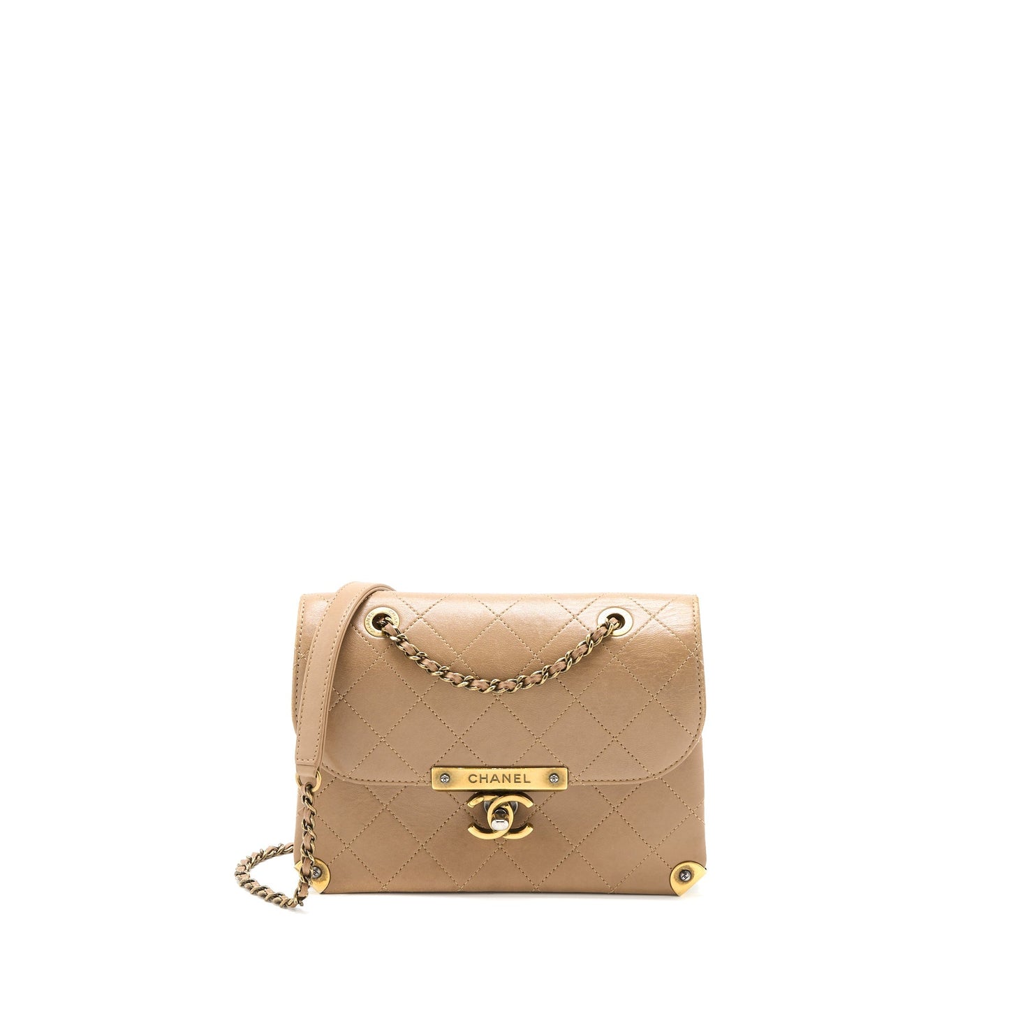Chanel Messenger Flap Lambskin GHW Beige Shoulder Bag