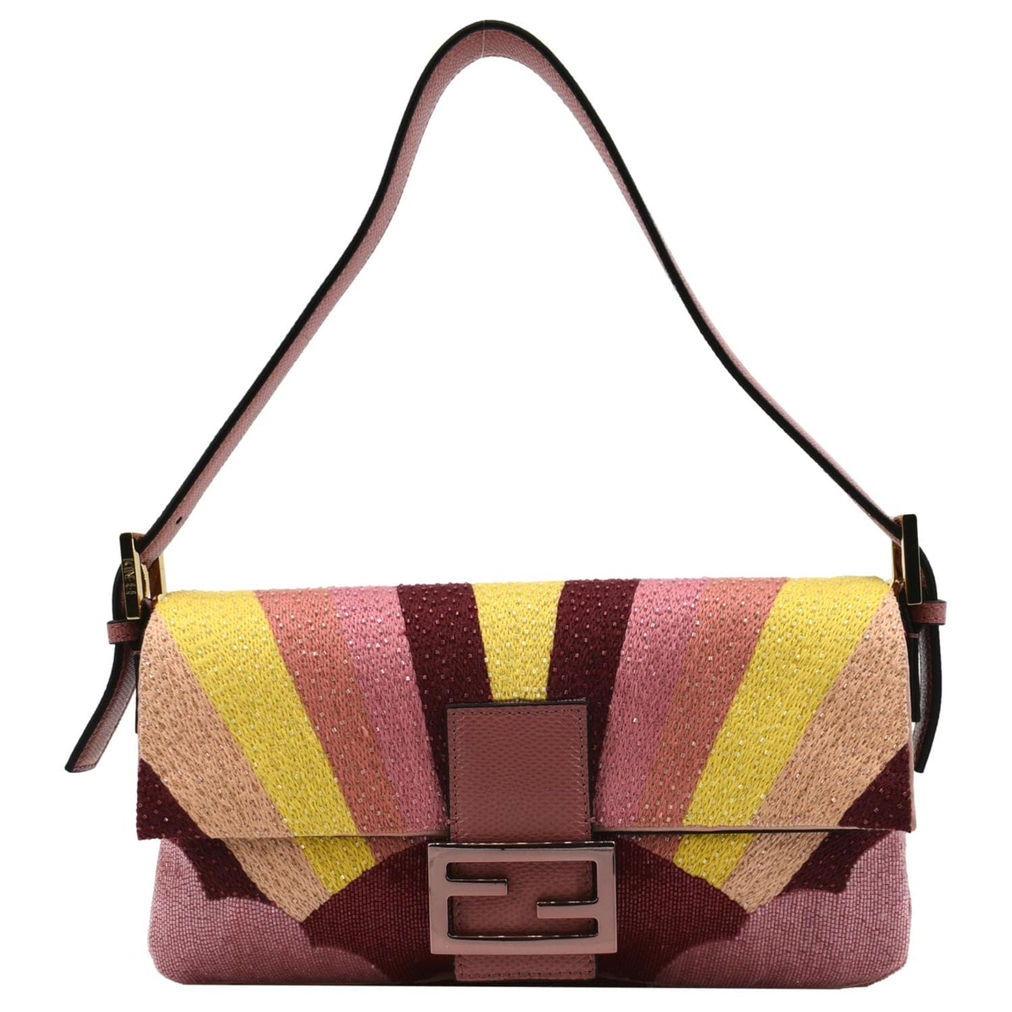 Fendi Baguette Shoulder Satchel Bag Leather Satin Multicolor