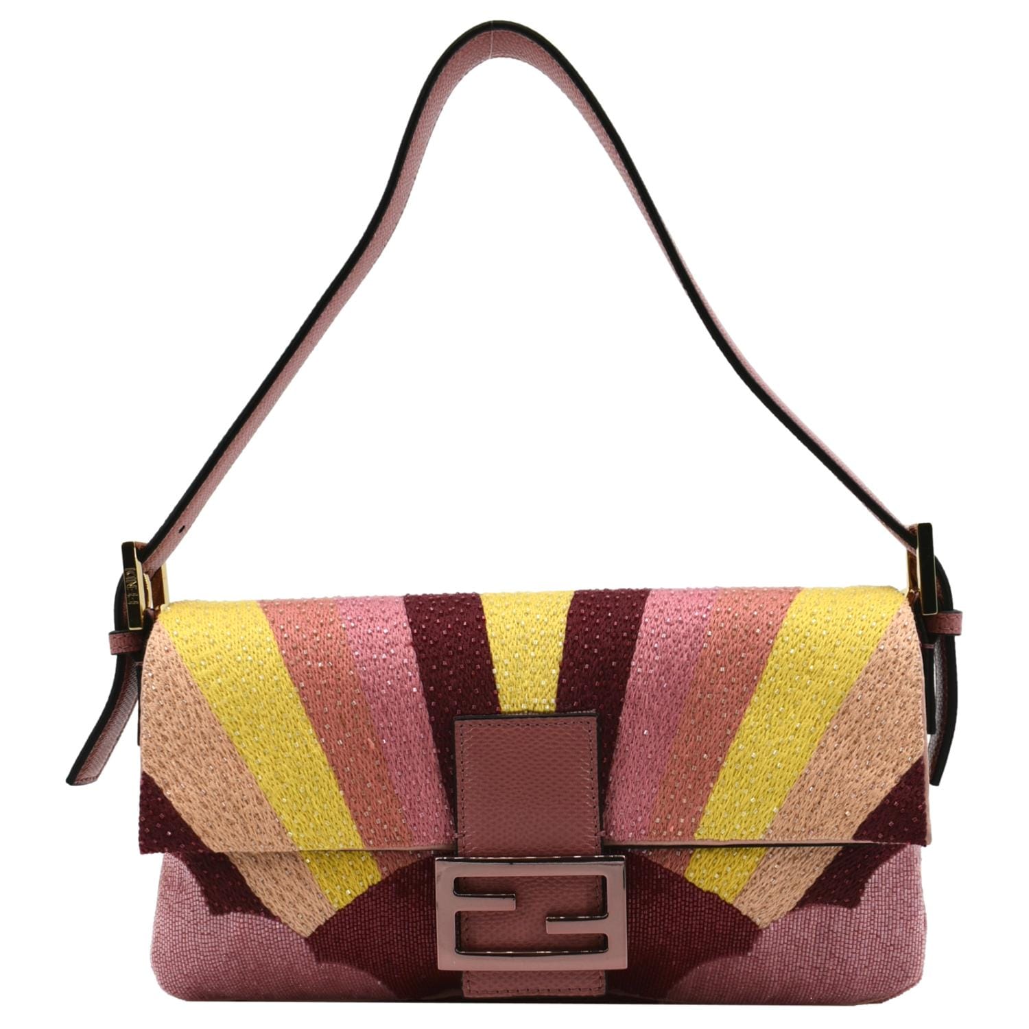 Fendi Baguette Shoulder Satchel Bag Leather Satin Multicolor