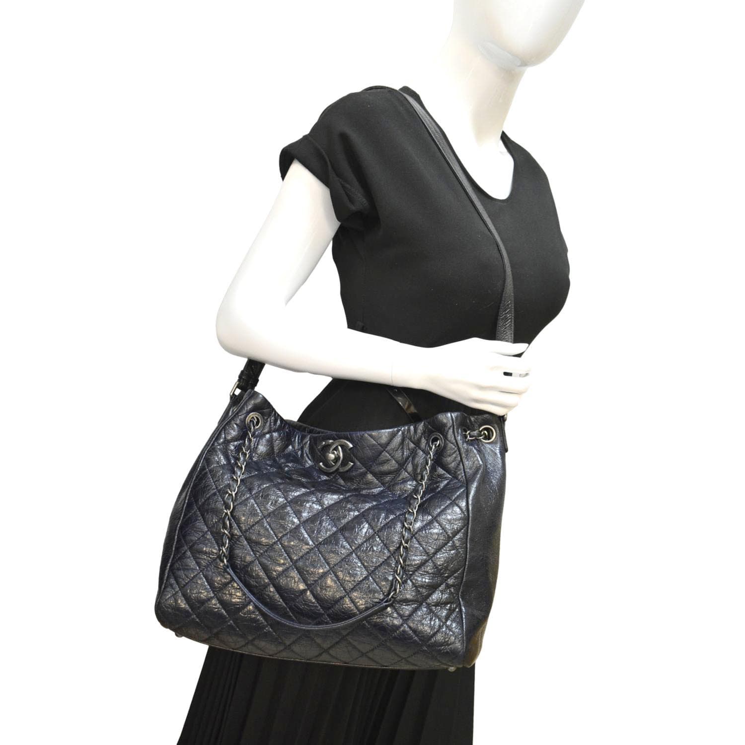 Chanel Glazed Aged Distressed Calfskin Blue Travel Bag